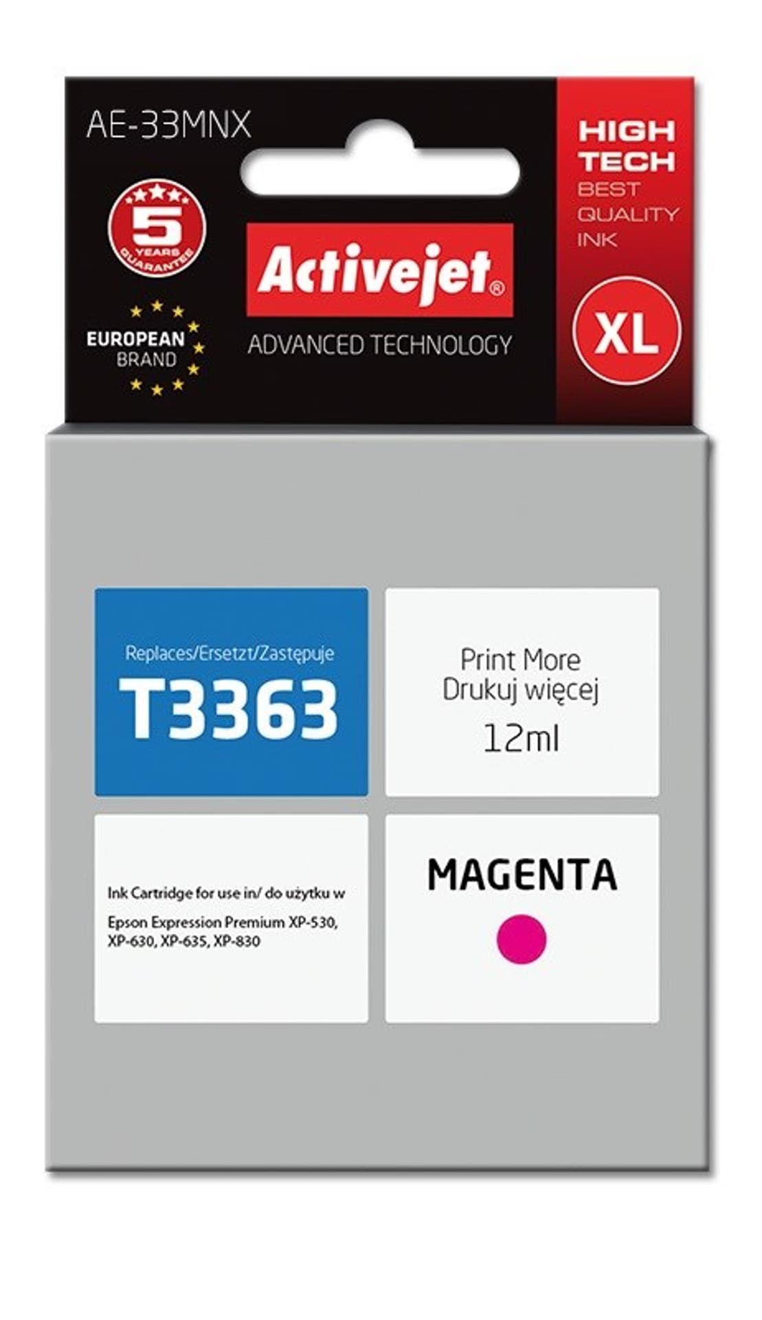 

Tusz Activejet AE-33MNX (zamiennik Epson 33XL T3363; Supreme; 12 ml; czerwony)