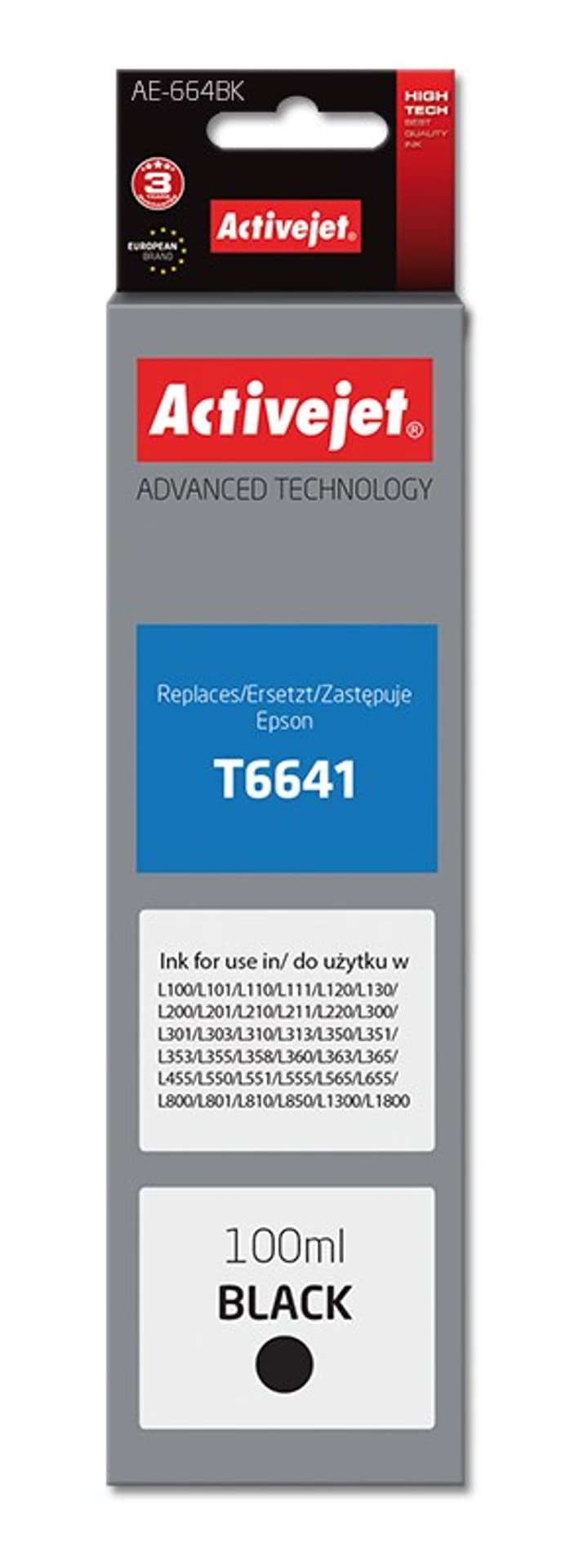 

Tusz Activejet AE-664Bk (zamiennik Epson T6641; Supreme; 100 ml; czarny)