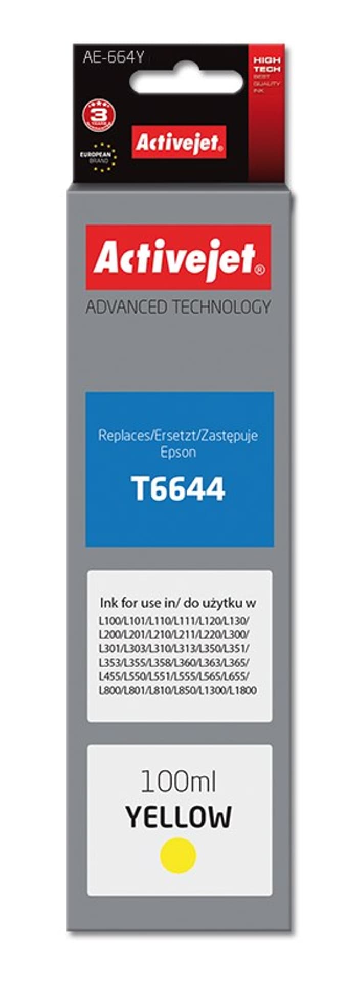 

Tusz Activejet AE-664Y (zamiennik Epson T6644; Supreme; 100 ml; żółty)