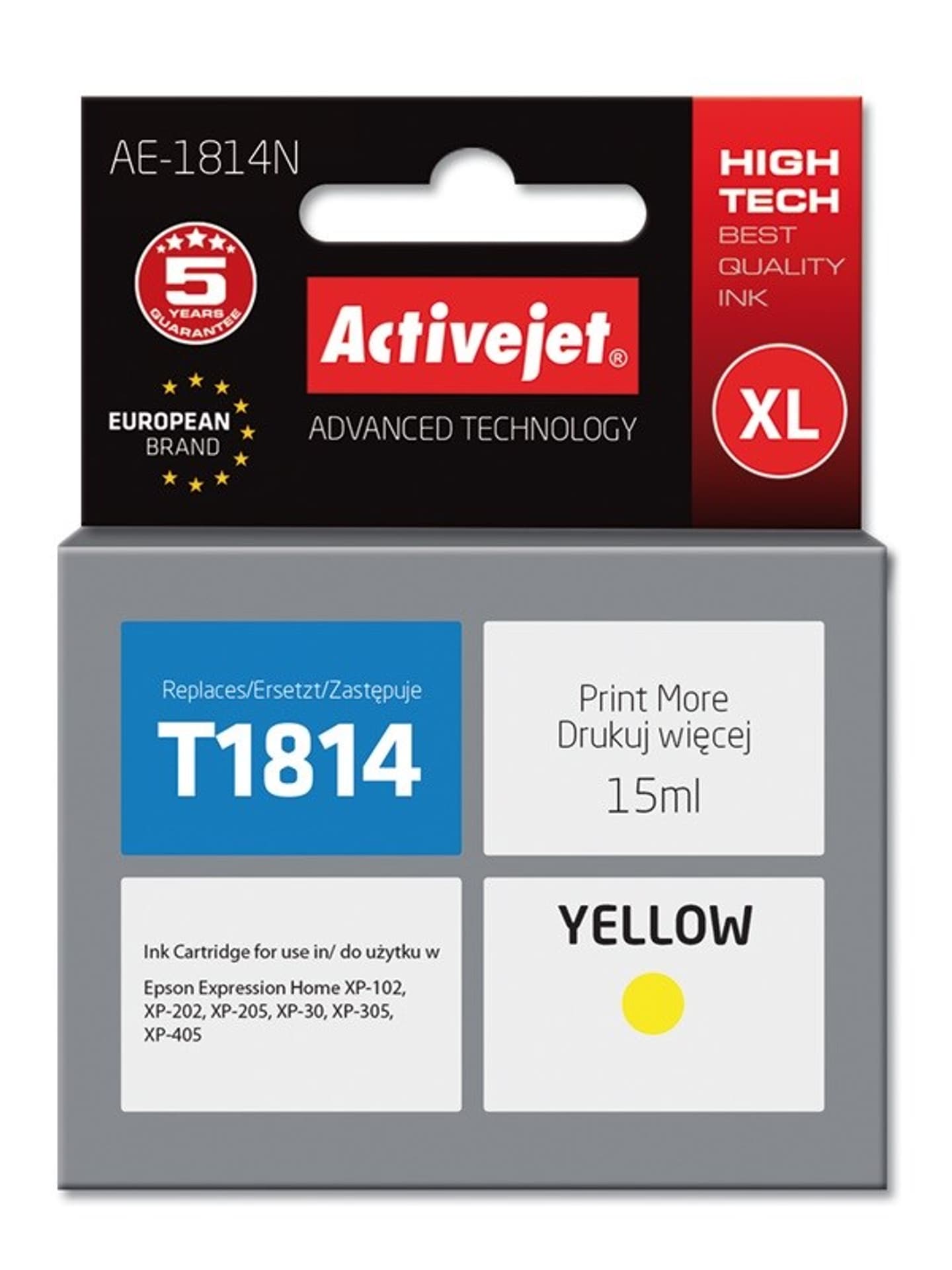 

Activejet AE-1814N Tusz (zamiennik Epson 18XL T1814; Supreme; 15 ml; żółty)