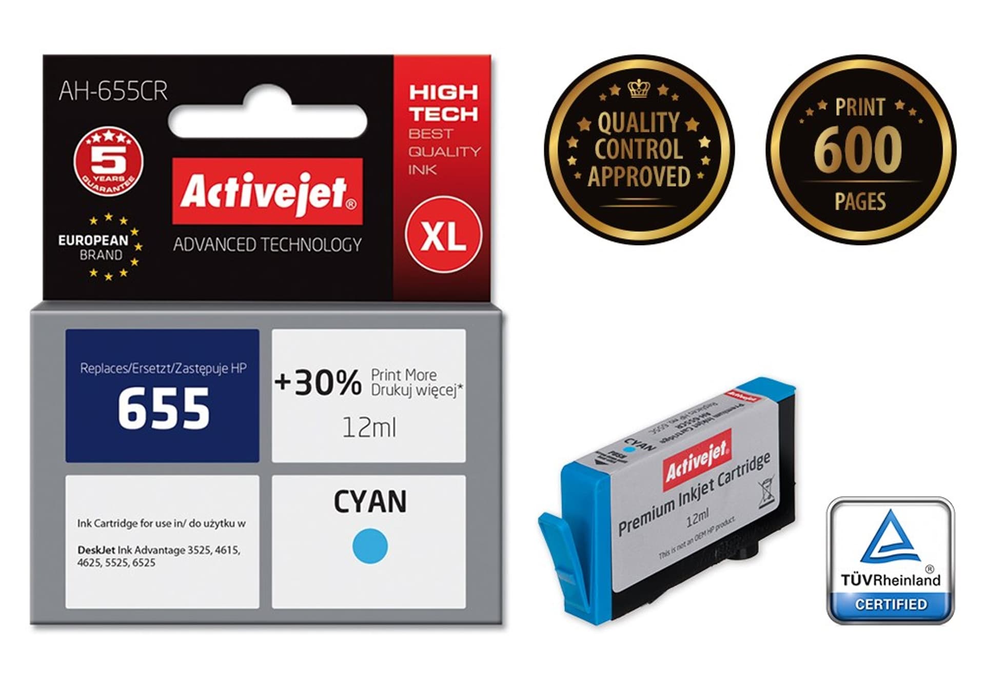

Activejet AH-655CR Tusz (zamiennik HP 655 CZ110AE; Premium; 12 ml; niebieski)