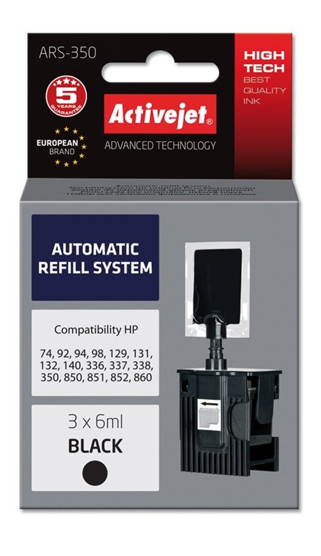 

System uzupełnień Activejet ARS-350 (zamiennik HP336, HP337, HP338, HP350; 3 x 6 ml; czarny)