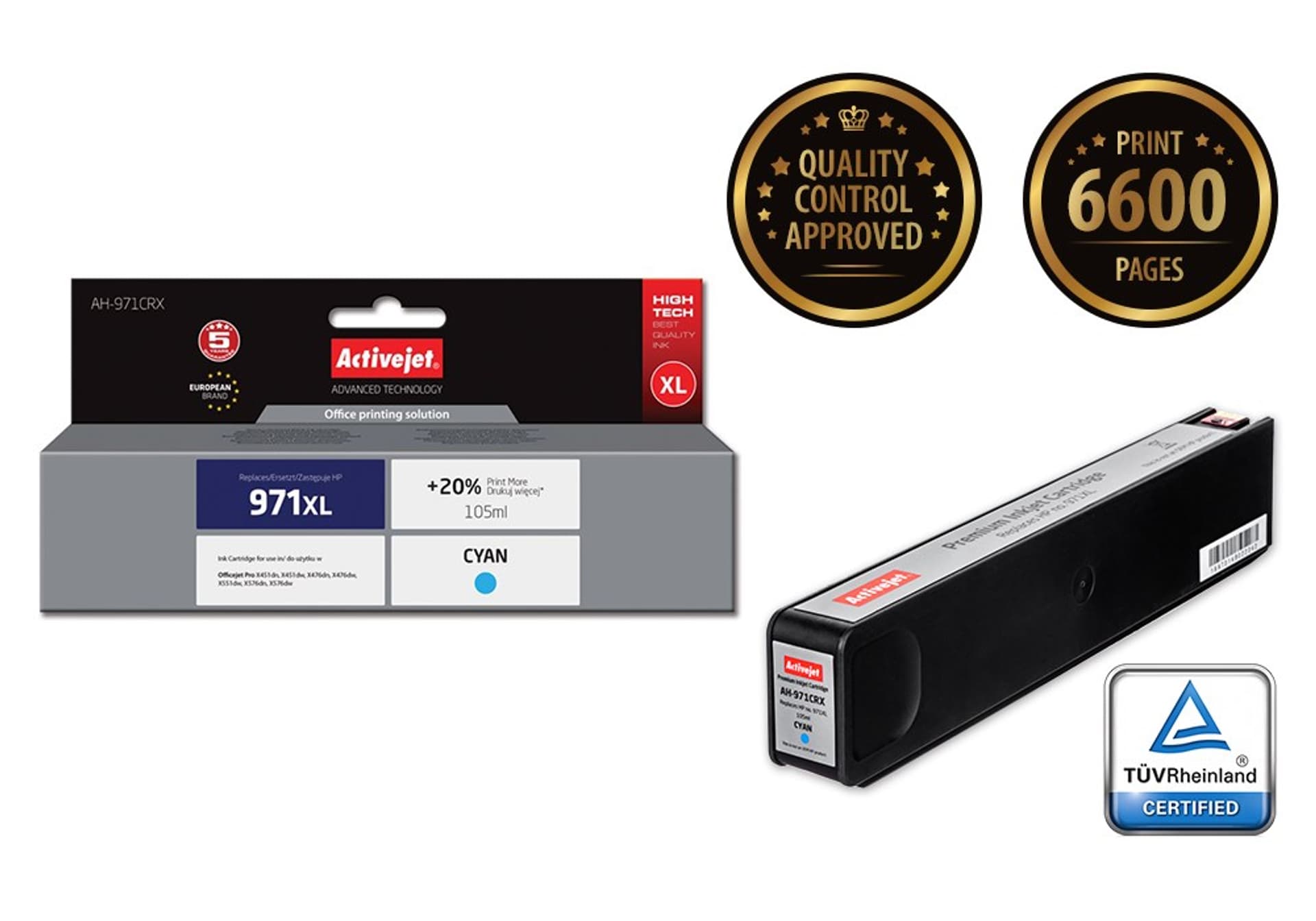 

Tusz Activejet AH-971CRX (zamiennik HP 971XL CN626AE; Premium; 100 ml; niebieski)