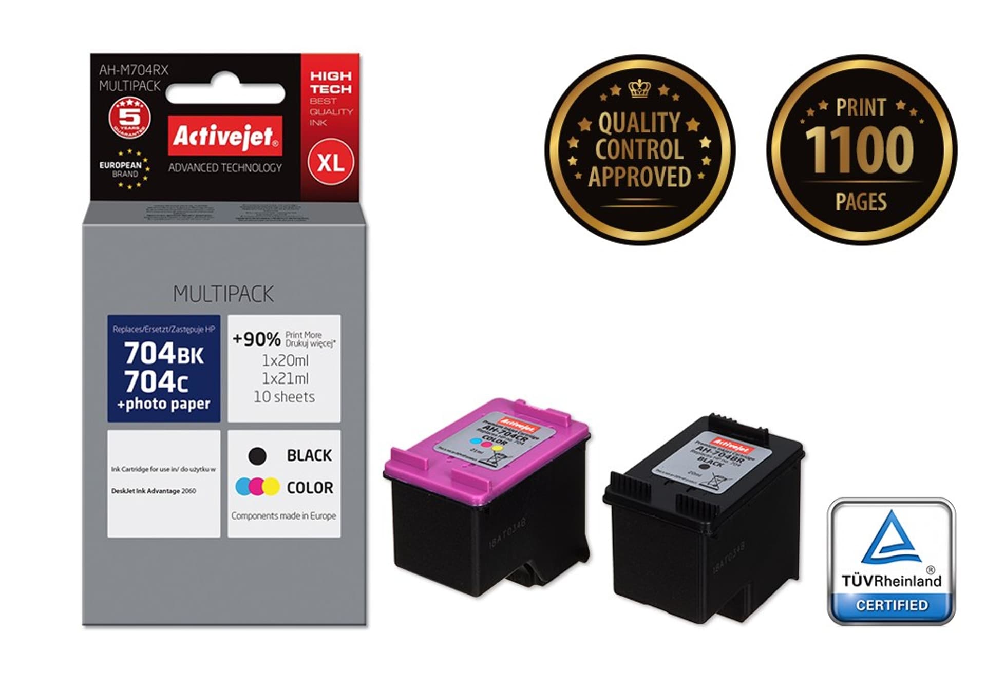 

Activejet AH-M704RX Tusz (zamiennik HP 704 CN692AE, CN693AE; Premium; 1 x 20 ml, 1 x 21 ml; czarny, kolor)