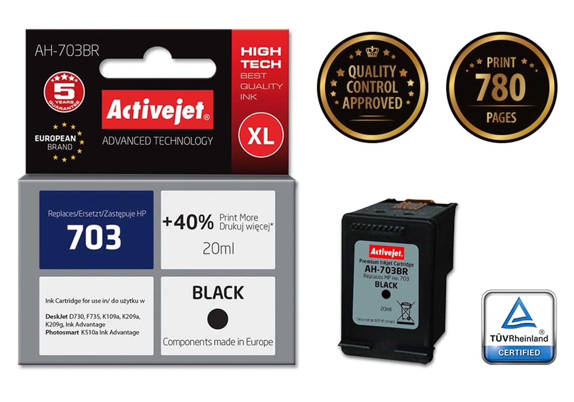 

Tusz Activejet AH-703BR (zamiennik HP 703 CD887AE; Premium; 20 ml; czarny)