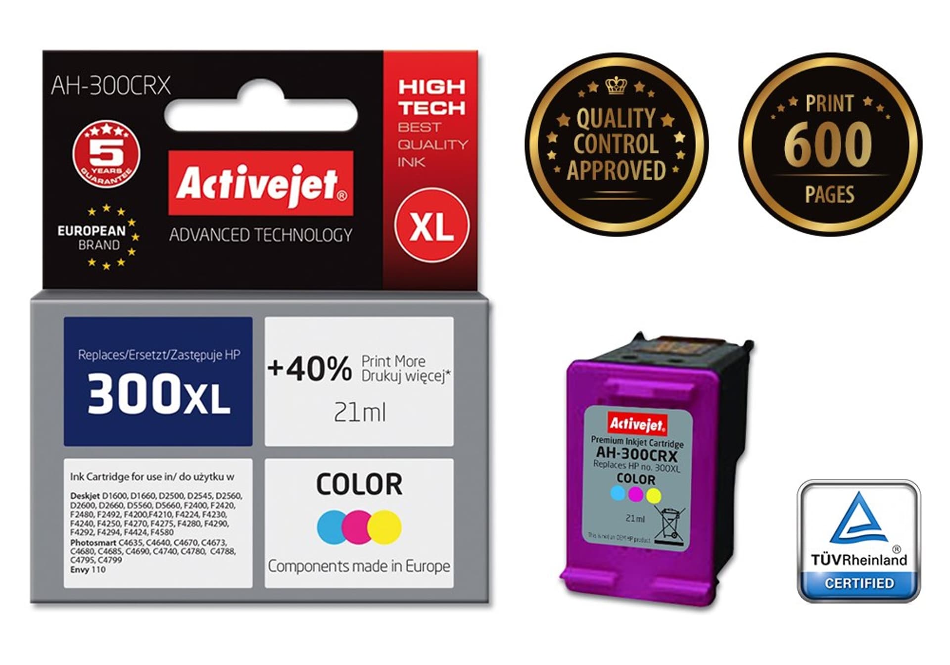 

Activejet AH-300CRX Tusz (zamiennik HP 300XL CC644EE; Premium; 21 ml; kolor)