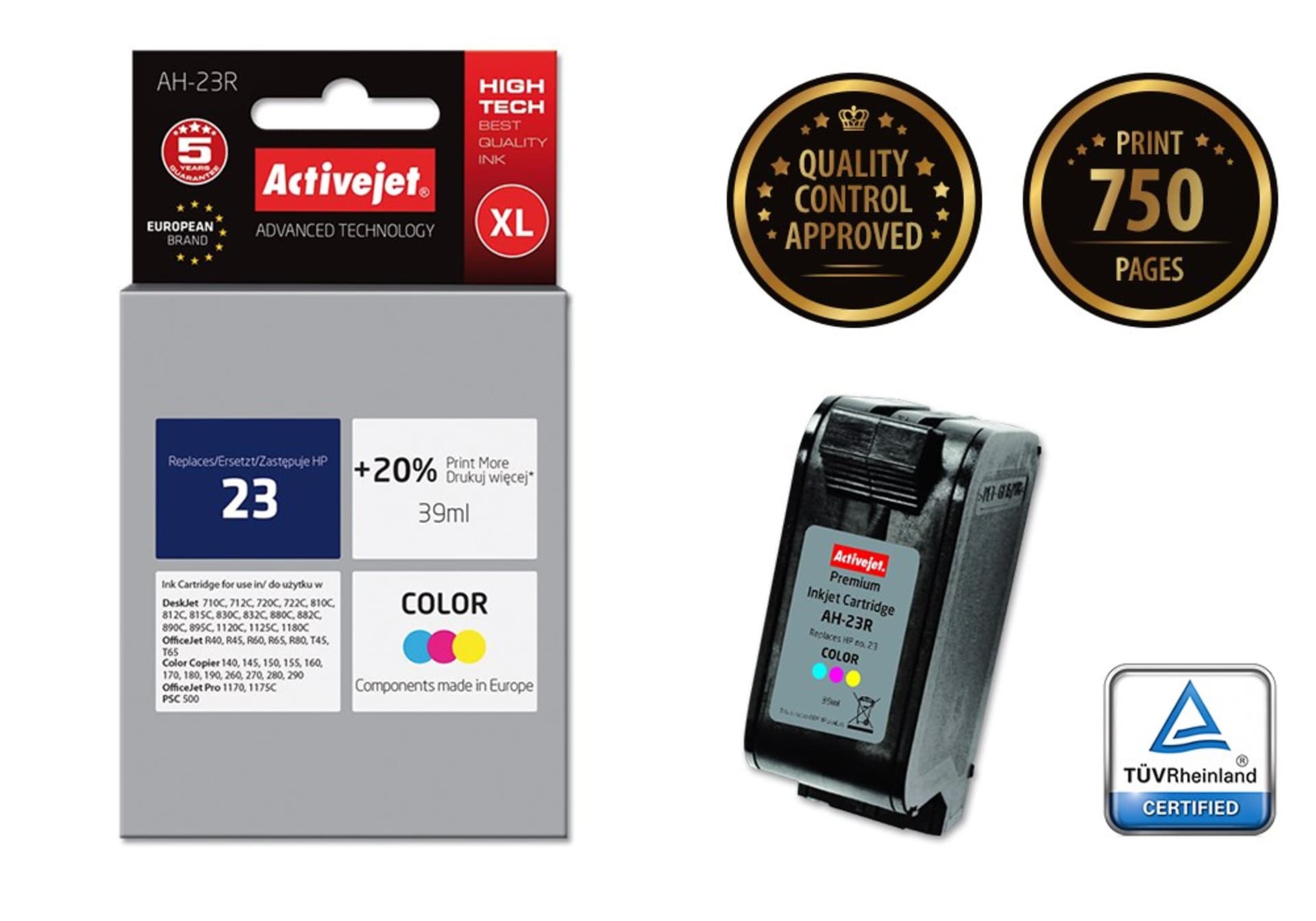 

Tusz Activejet AH-23R (zamiennik HP 23 C1823D; Premium; 39 ml; kolor)