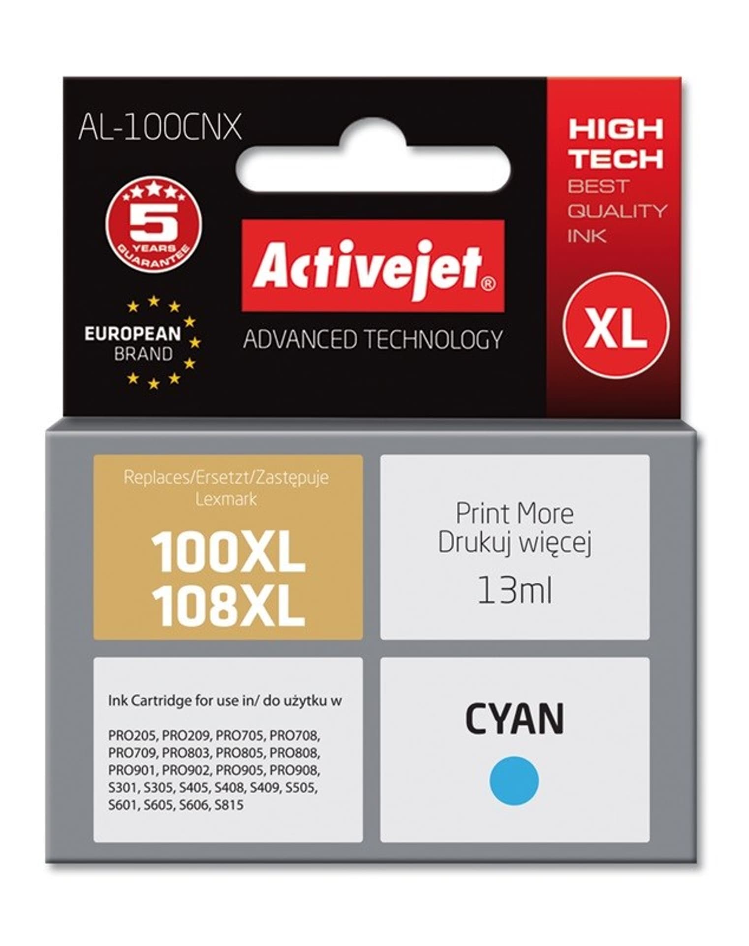 

Activejet Tusz AL-100CNX (zamiennik Lexmark 100XL/108XL 14N1069E; Supreme; 13 ml; niebieski)