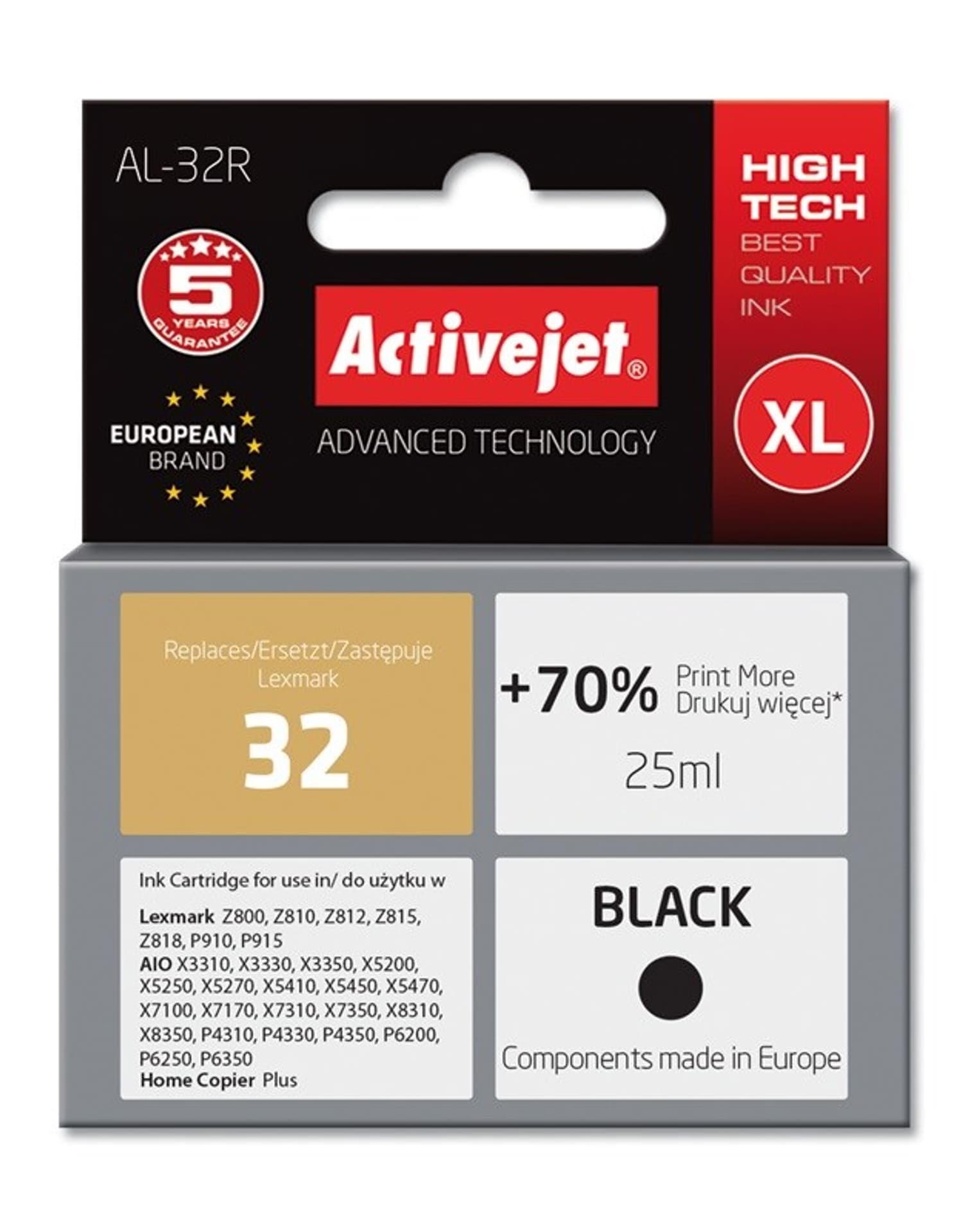 

Tusz Activejet AL-32R (zamiennik Lexmark 32 18C0032E; Premium; 25 ml; czarny)