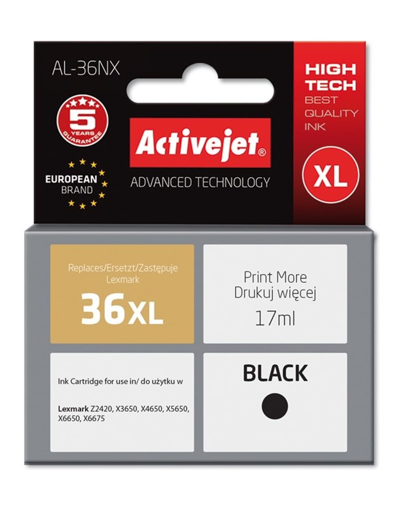

Tusz Activejet AL-36NX (zamiennik Lexmark 36XL 18C2170E; Supreme; 17 ml; czarny)