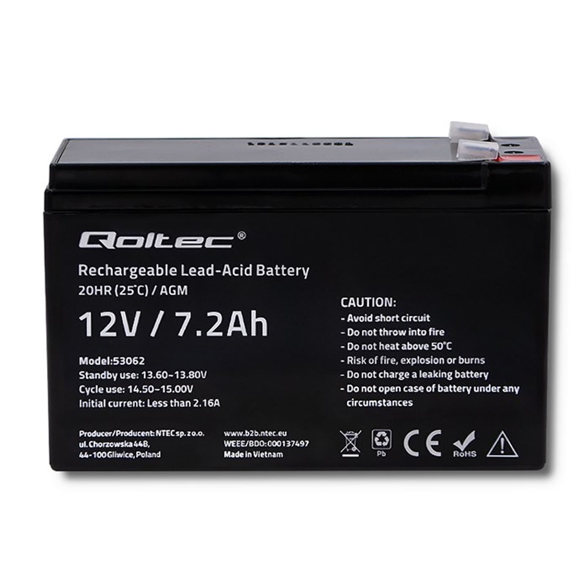 

QOLTEC AKUMULATOR AGM 12V | 7.2AH | MAX 108A