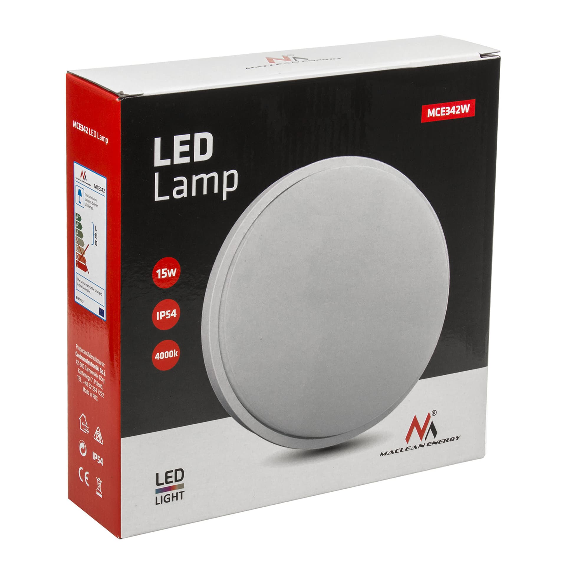 

Lampa LED Maclean, Ścienno sufitowa, Kolor biały, W 1100lm, 15W, IP54, Kolor światła naturalny biały (4000K), MCE342, 4000k)/mce34