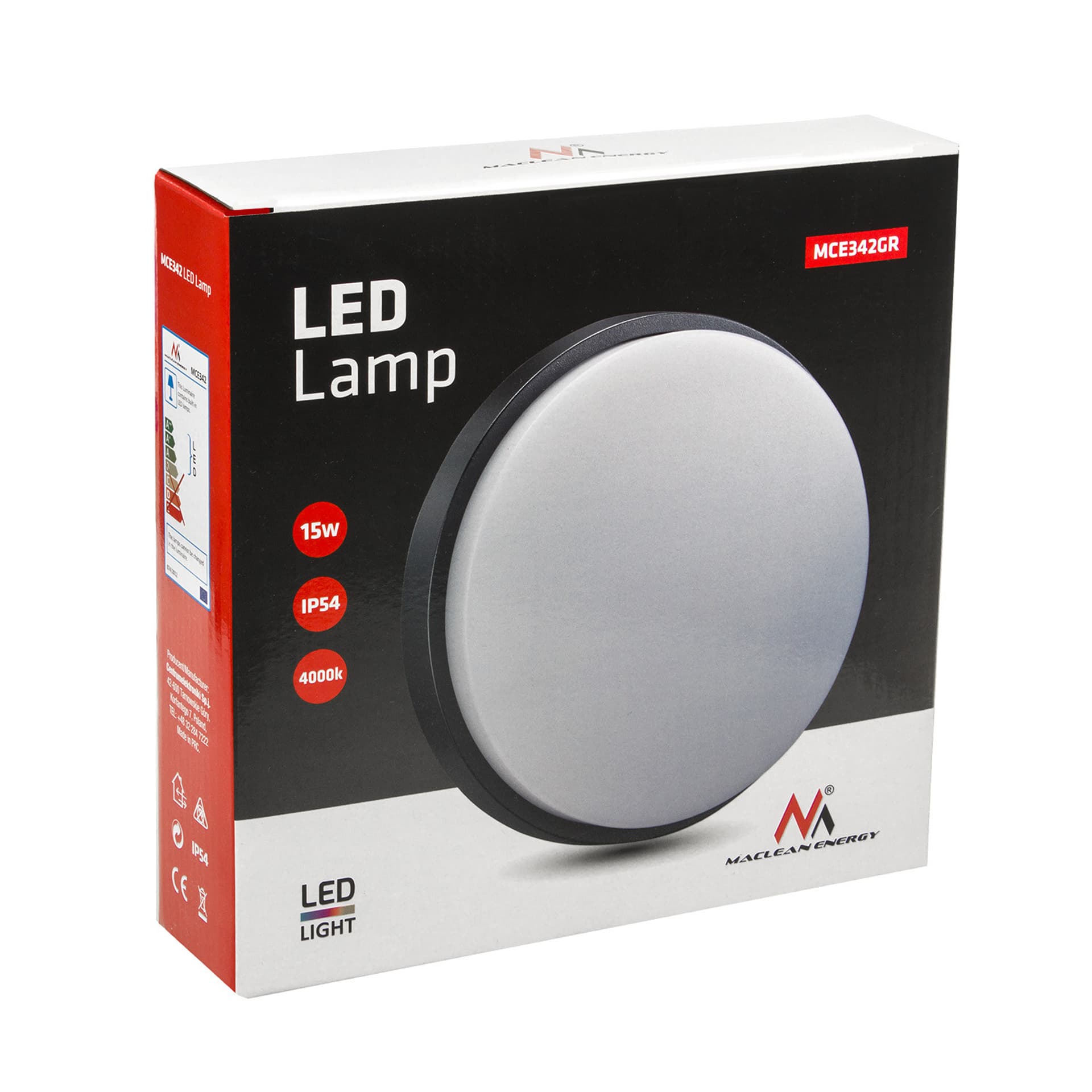 

Lampa LED Maclean, Ścienno sufitowa, Kolor szary, GR 1100lm, 15W, IP54, Kolor światła naturalny biały (4000K), MCE342, 4000k)/mce34