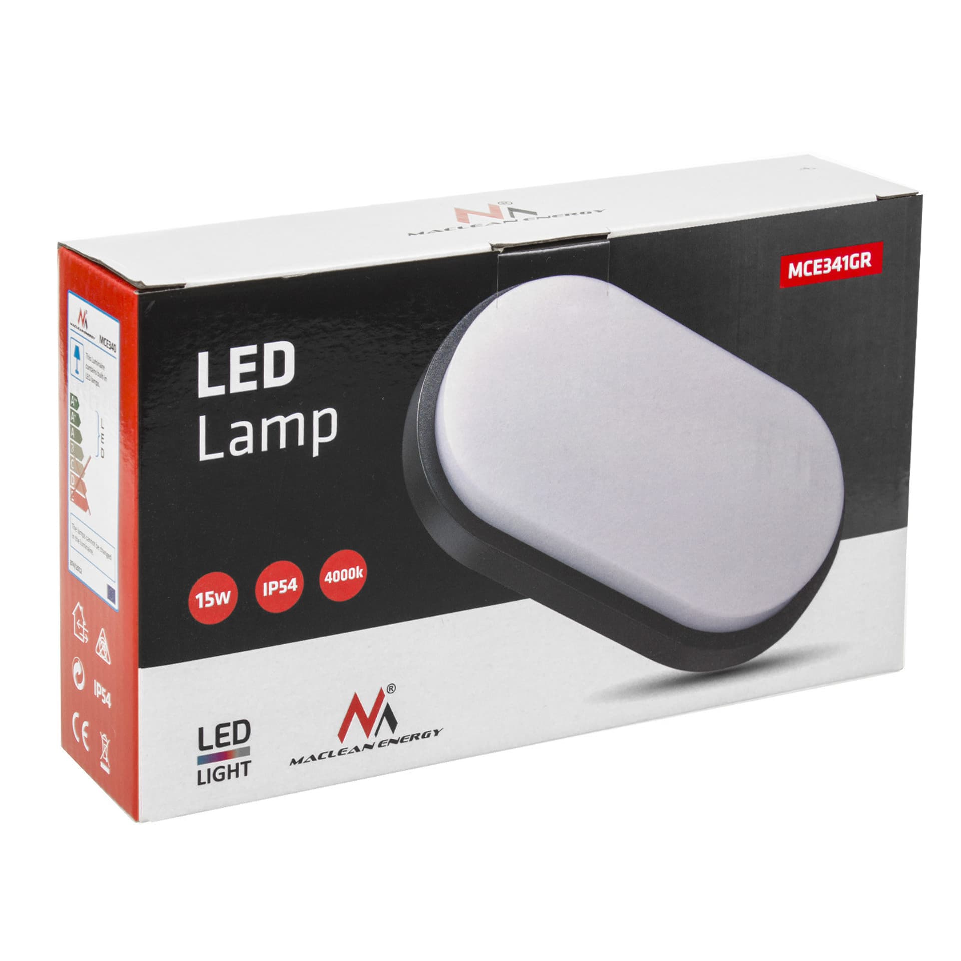 

Lampa LED ścienno sufitowa Maclean, kolor szary, GR 1100lm, 15W, IP54, kolor światła naturalny biały (4000K), MCE341, 4000k)/mce34