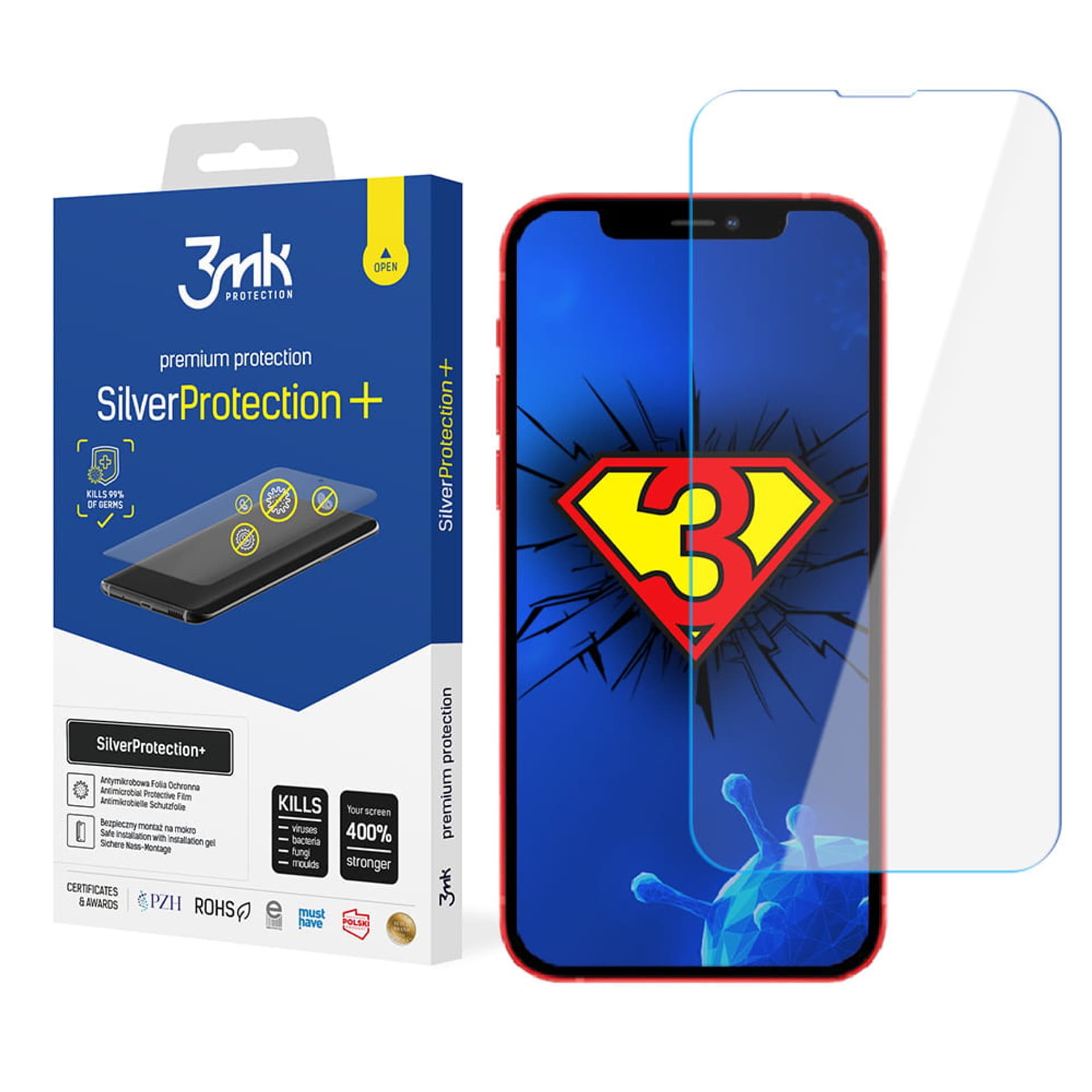

3MK Silver Protect+ iPhone 13 Mini Folia Antymikrobowa montowana na mokro