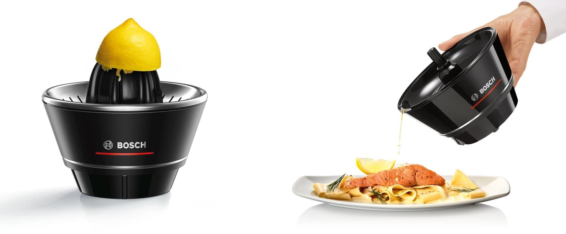 

Bosch Juicer MCP72GPB Type Citrus juicer, Transparent/ black, 40 W, Extra large fruit input, Number of speeds 1