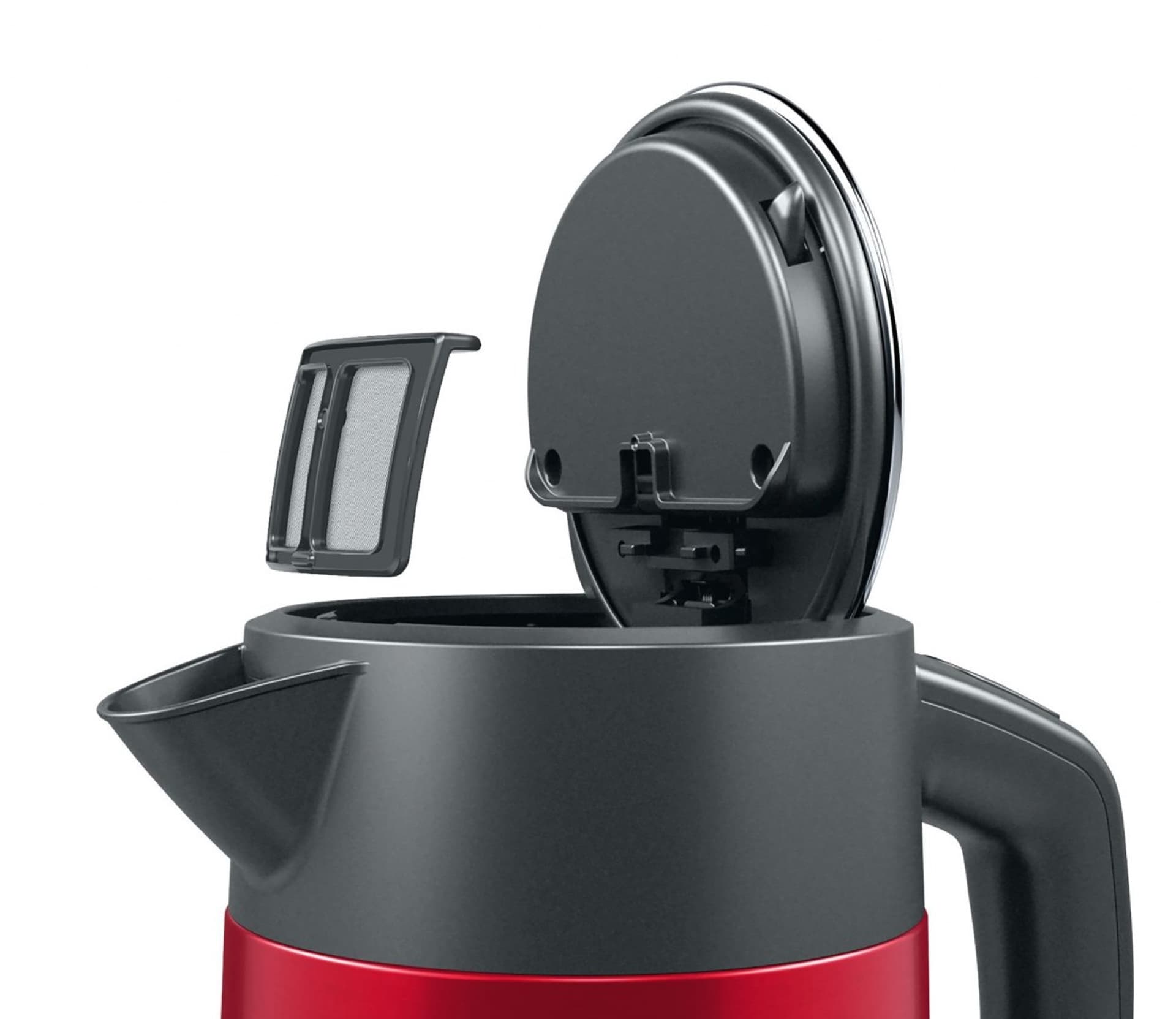 

Bosch DesignLine TWK4P434 czajnik elektryczny, 2400 W, 1,7 l, stal nierdzewna, podstawa obrotowa 360°, czerwono-czarny
