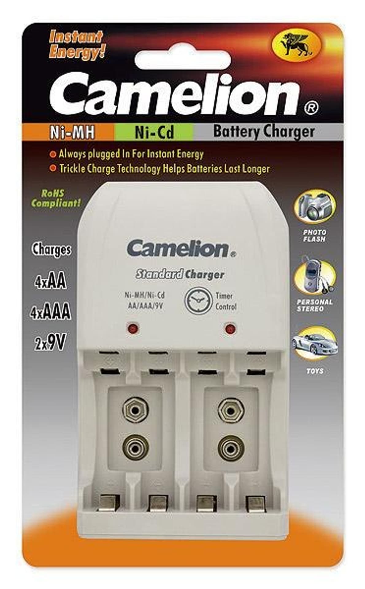 

Camelion Plug-In Battery Charger BC-0904S 2x lub 4xNi-MH AA/AAA lub 1-2x 9V Ni-MH