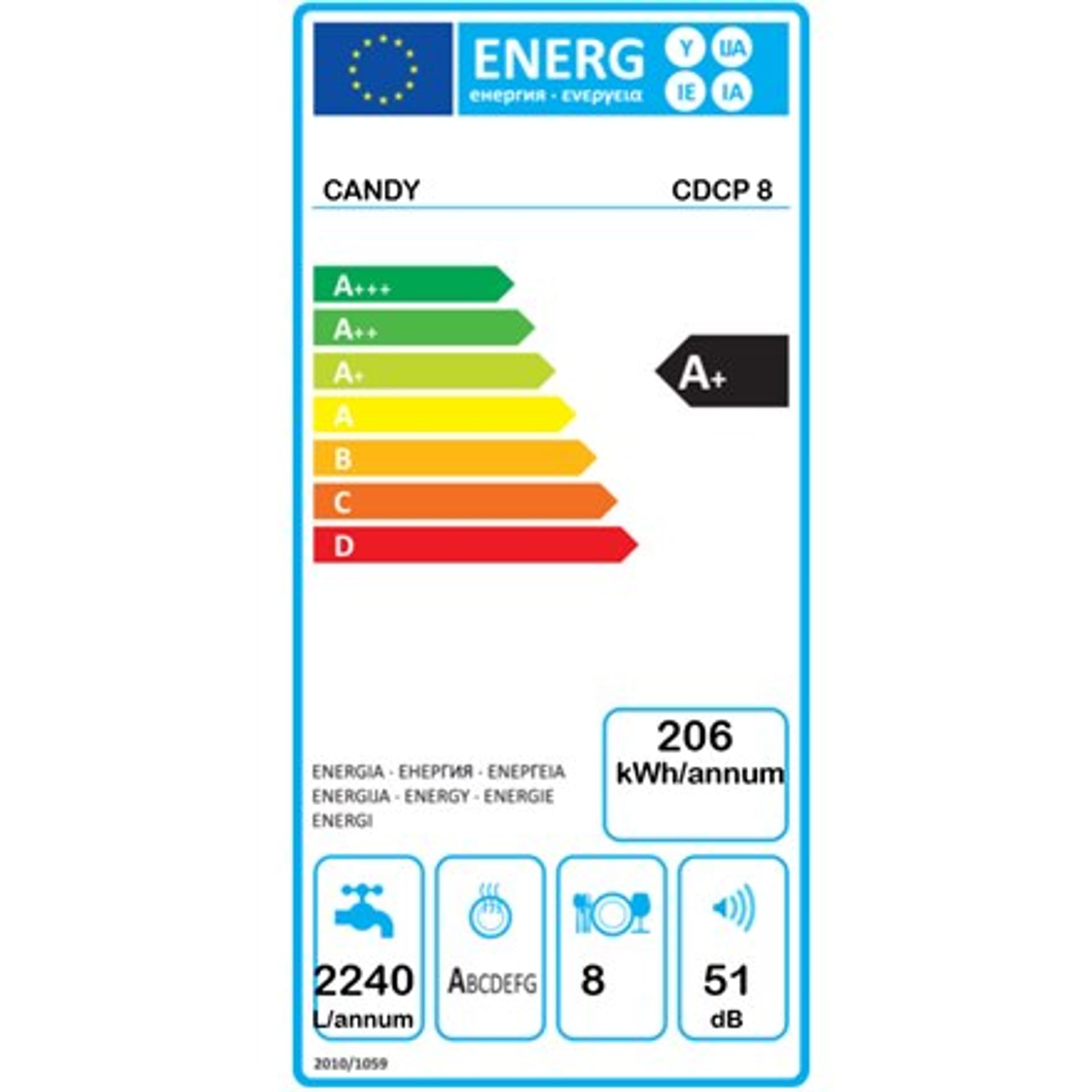 

Candy Zmywarka CDCP 8 Stołowa, Szerokość 55 cm, Ilość miejsc siedzących 8, Klasa efektywności energetycznej F, Biały