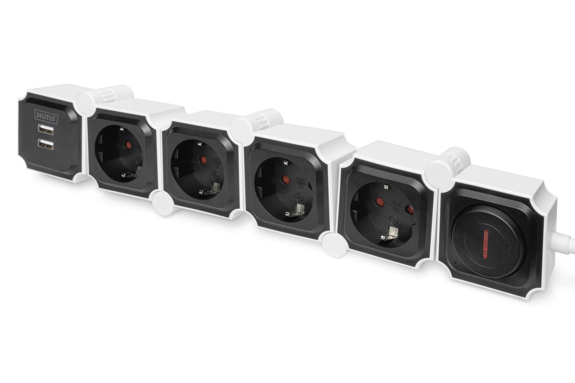 

Digitus Flexible Power Strip, 3680 W 250VAC 50 Hz 4 x Safety Outlet, 16 A, 2 x USB A Connection, 2.4 A