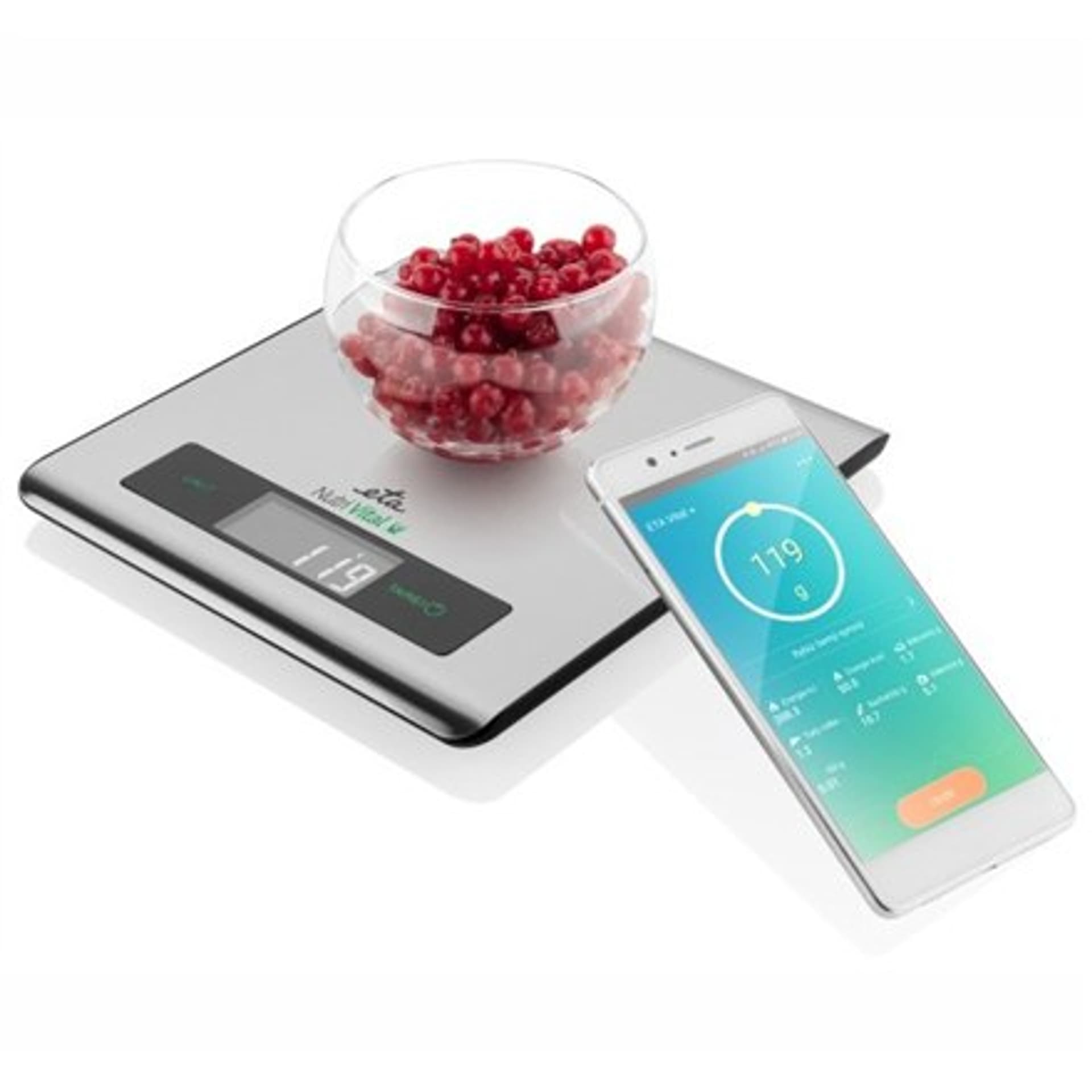 

ETA Waga kuchenna z inteligentną aplikacją Nutri Vital Maksymalna waga (pojemność) 5 kg, Gradacja 1 g, Typ wyświetlacza LCD, sre, Pojemność) 5 kg/gradacja 1 g/typ wyświetlacza lcd/sr