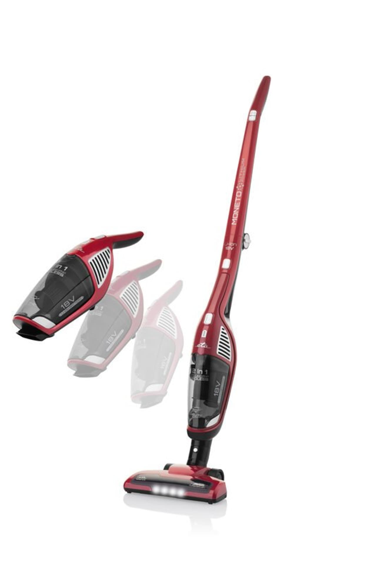 

ETA Vacuum Cleaner Moneto ETA444990000 Cordless operating, Handstick and Handheld, 18 V, Operating time (max) 50 min, Black/Red, Max) 50 min/black/re