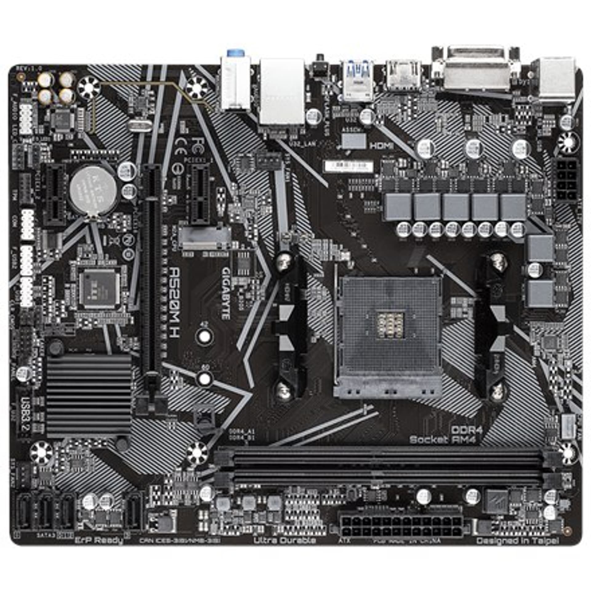 

Gigabyte A520M H 1.0 Processor family AMD, Processor socket AM4, DDR4 DIMM, Memory slots 2, Chipset AMD A, Micro ATX