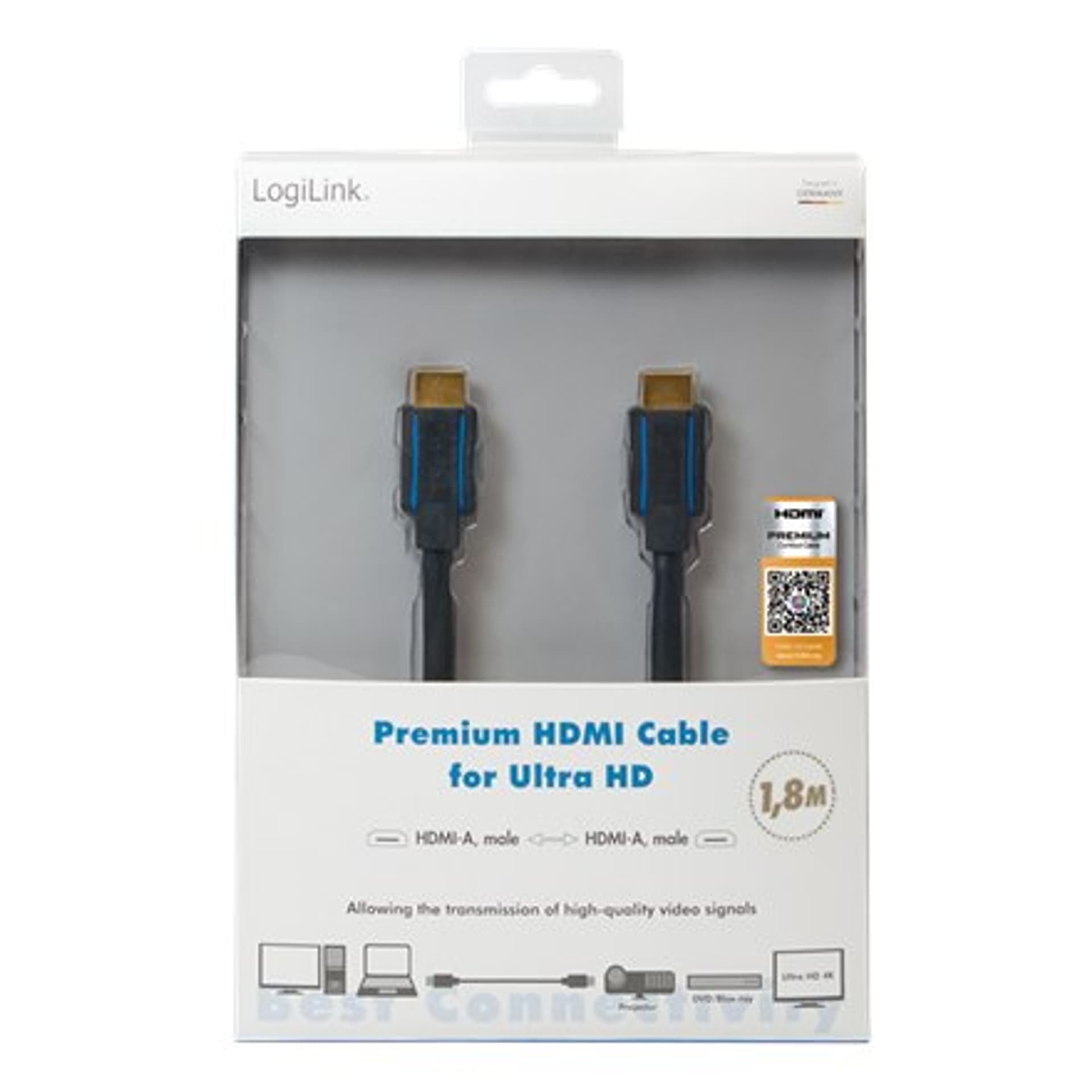 

Logilink Premium HDMI Cable for Ultra HD CHB005 HDMI male (type A), HDMI male (type A), , Black, Type a)/blac