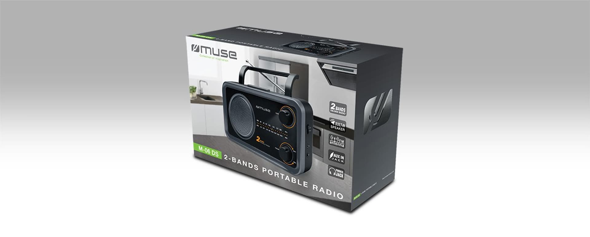 

Muse 2-bands portable radio M-06DS Grey, AUX in