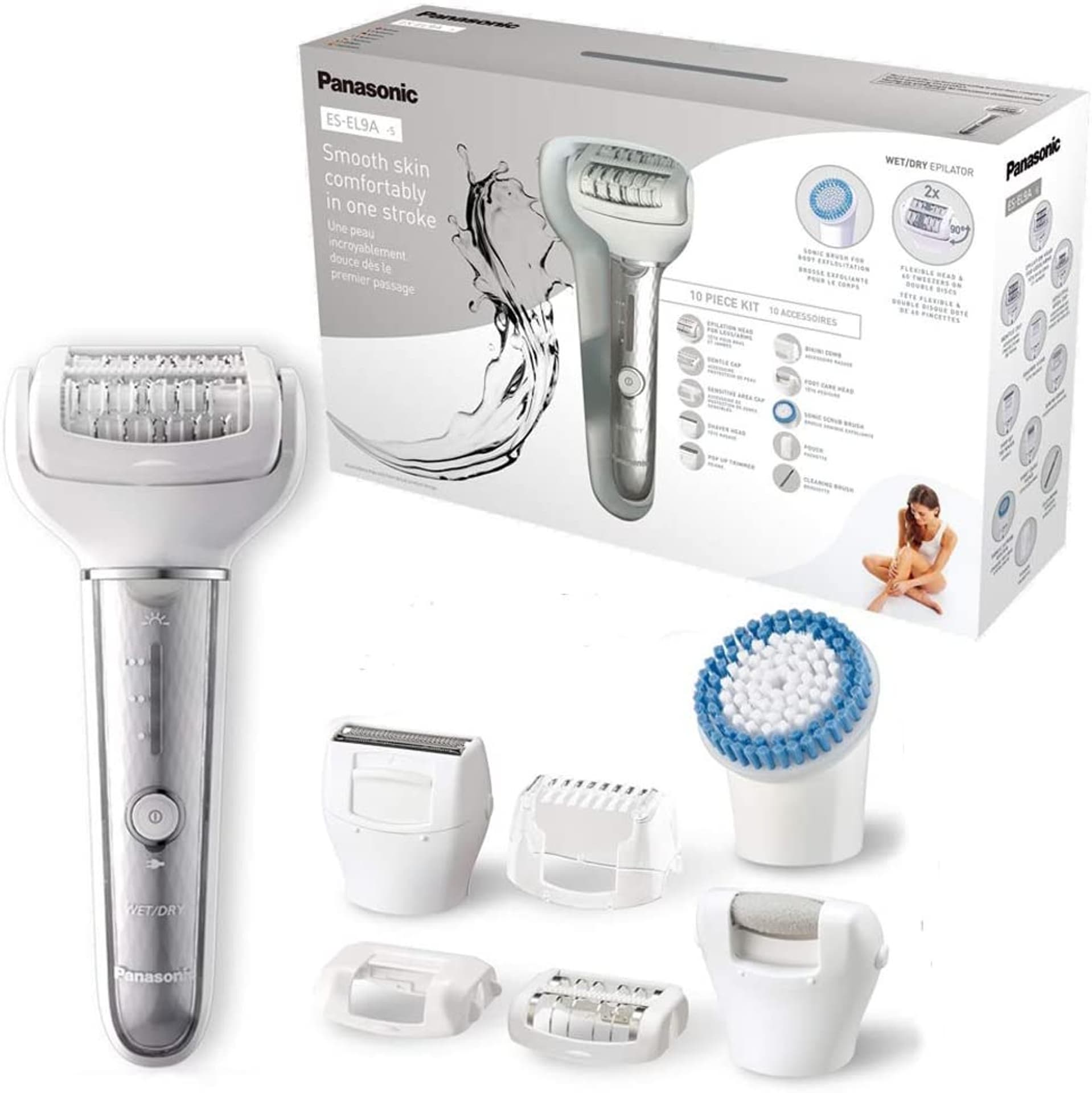

Panasonic Epilator ES-EL9A-S503 Czas pracy (max) 30 min, Ilość poziomów mocy 3, Wet & Dry, White/Silver, Max) 30 min/ilość poziomów mocy 3/wet & dry/white/silve