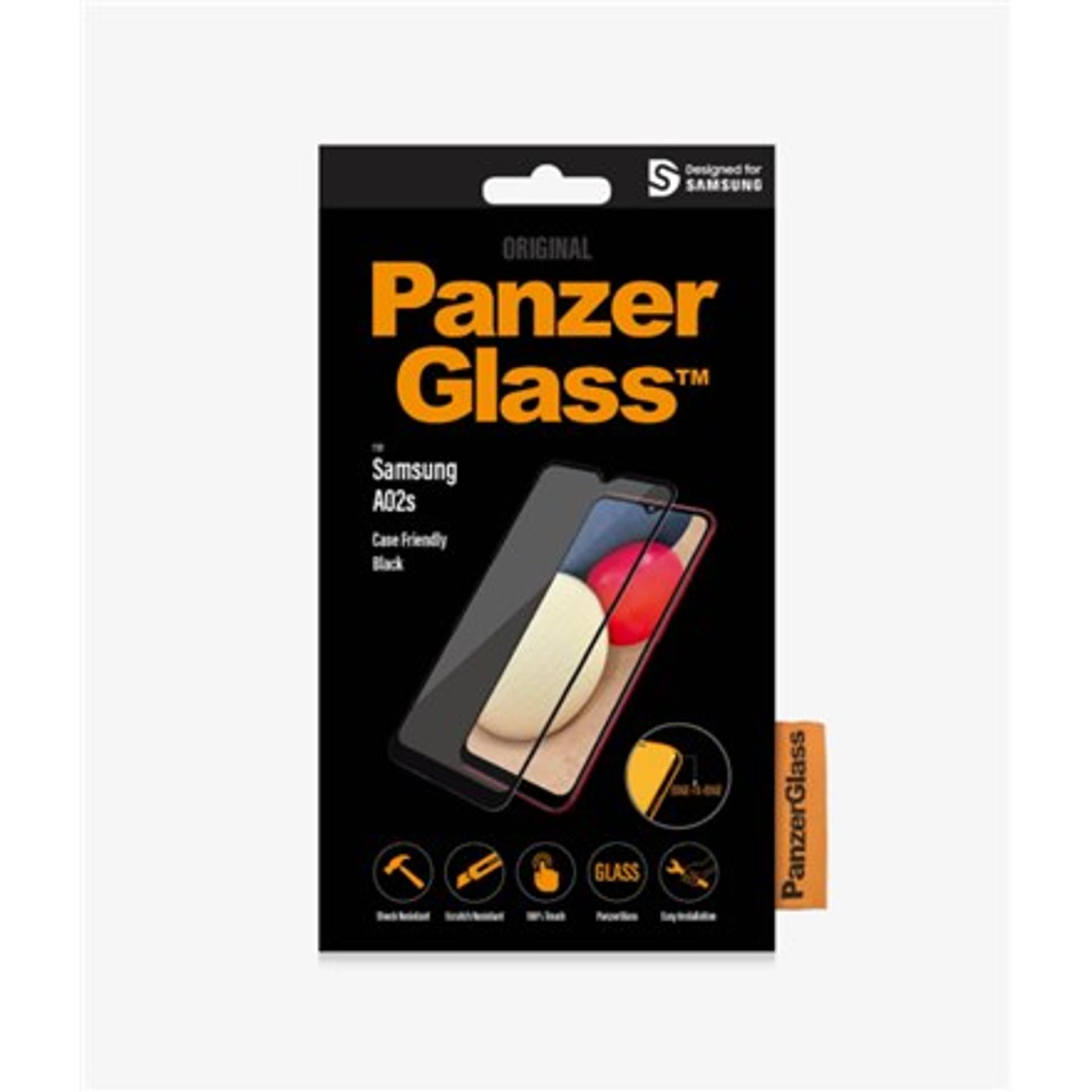 

PanzerGlass Case Friendly Screen Protector 7262 Samsung Galaxy A02s, Black, Edge-to-Edge