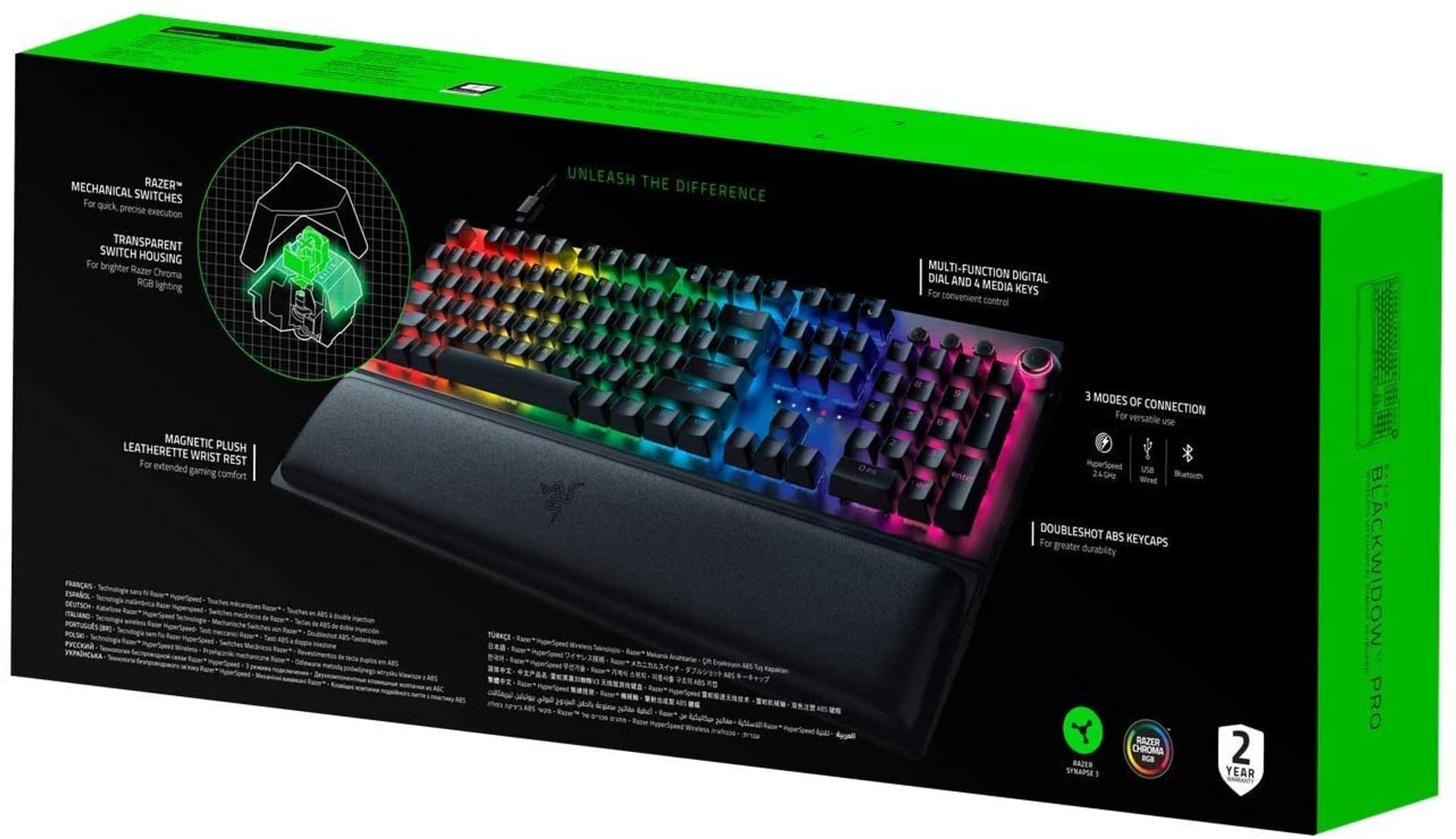 

Razer BlackWidow V3 Pro, klawiatura gamingowa, oświetlenie LED RGB, NORD, czarna, Wireless/Wired