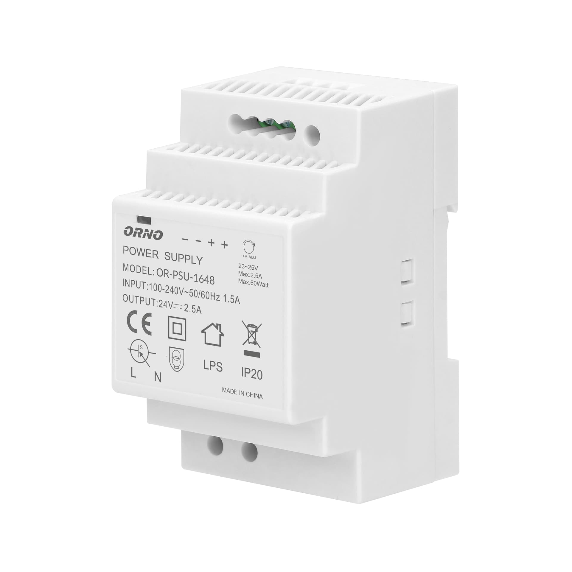 

Zasilacz na szynę DIN 24VDC, 2,5A, 60W, szerokość 3 moduły