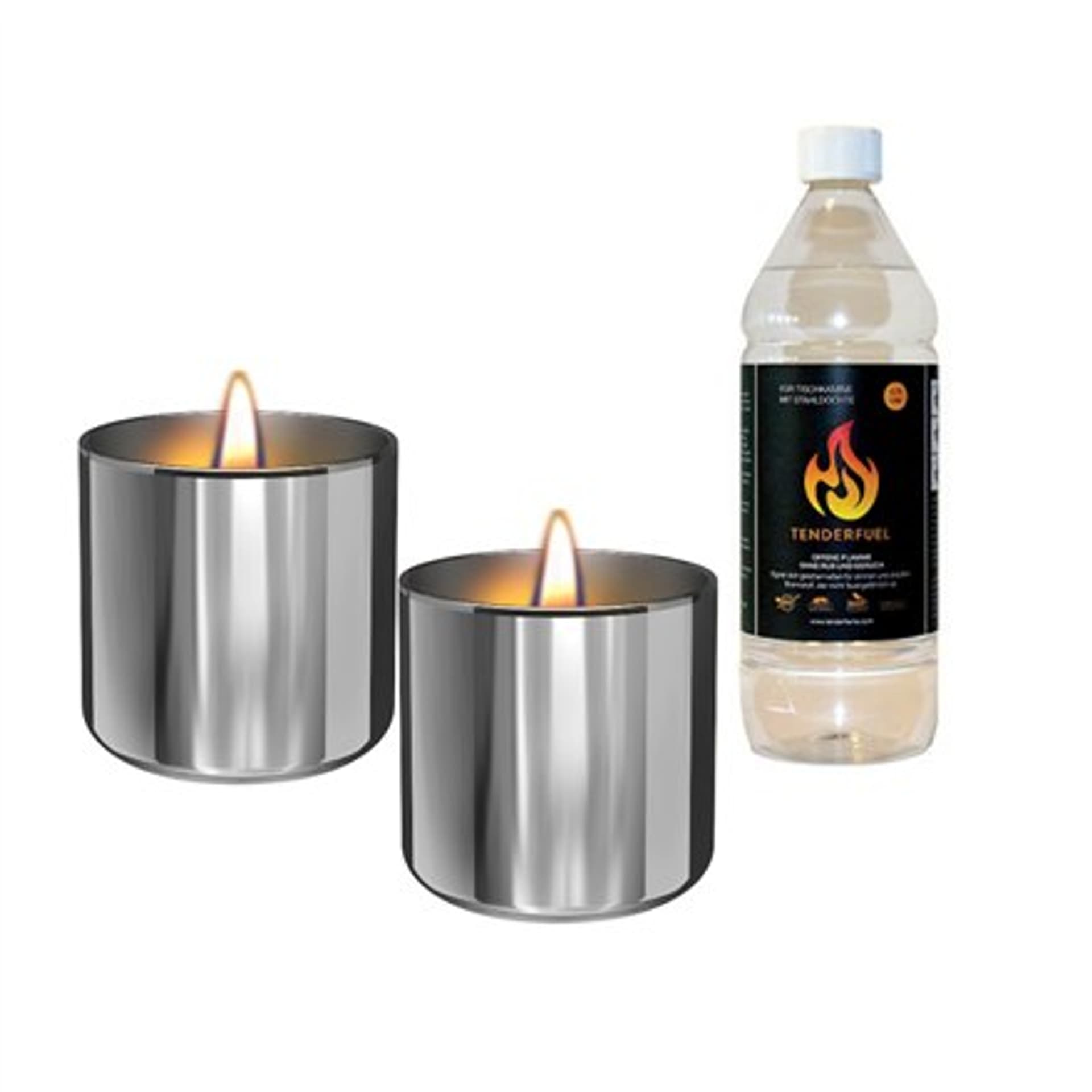 

Tenderflame Gift Set, 2 palniki stołowe + 0,5 L paliwa, Lilly 8 cm Silver
