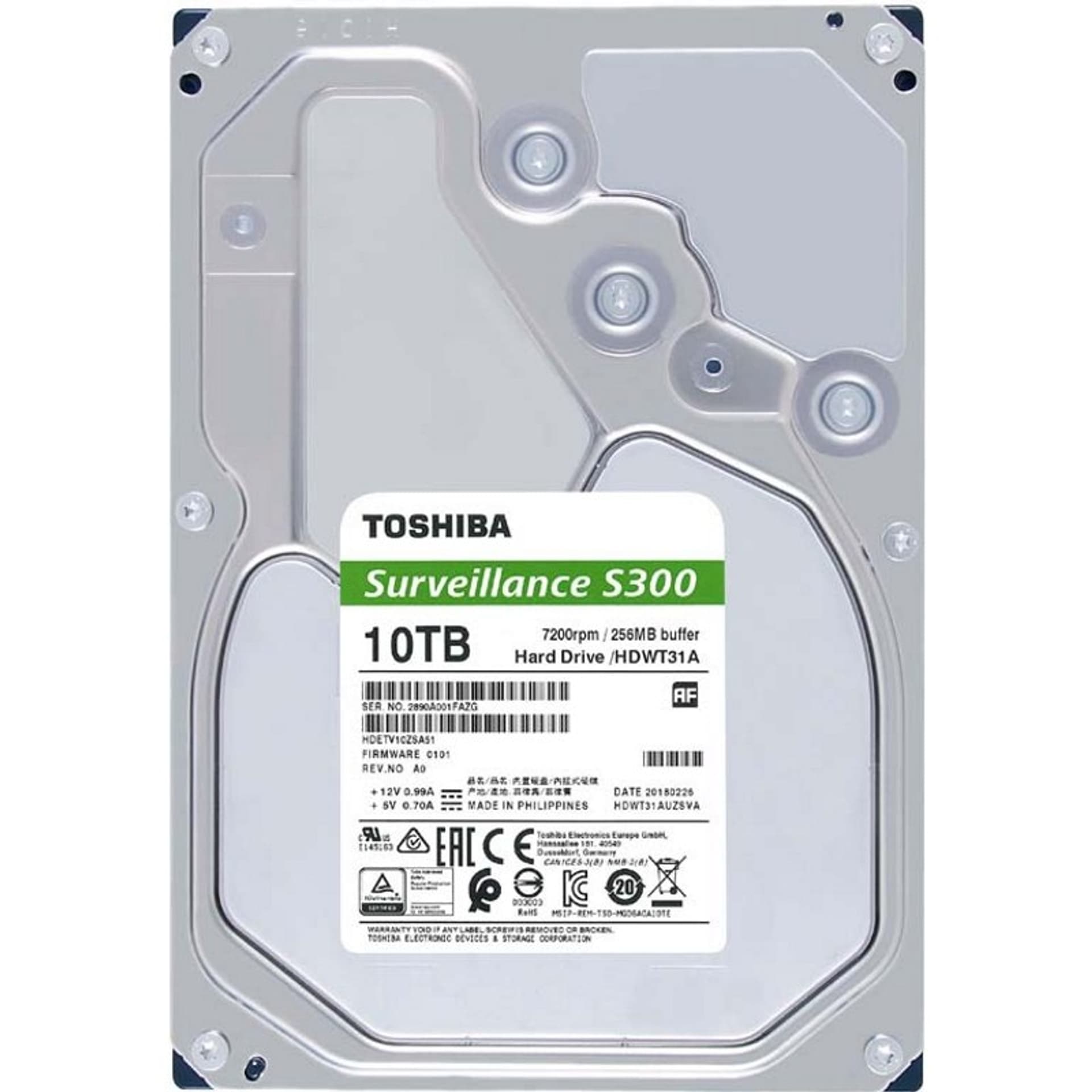 

Toshiba Surveillance Hard Drive S300 Pro 7200 RPM, 3.5 ", 10000 GB, 256 MB