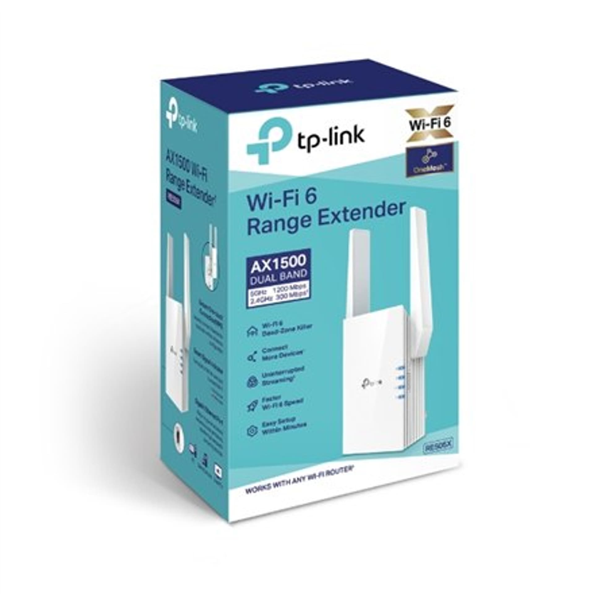 

TP-LINK Extender RE505X 802.11ax, 2.4GHz/5GHz, 300+1200 Mbit/s, 10/100/1000 Mbit/s, Ethernet LAN (RJ-45) ports 1, Antenna type, Rj-45) ports 1/antenna typ