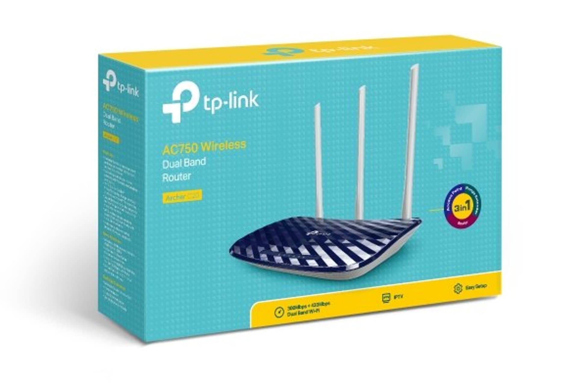 

TP-LINK Router Archer C20 802.11ac, 300+433 Mbit/s, 10/100 Mbit/s, Ethernet LAN (RJ-45) ports 4, Antenna type 3xExternal, Rj-45) ports 4/antenna type 3xexterna