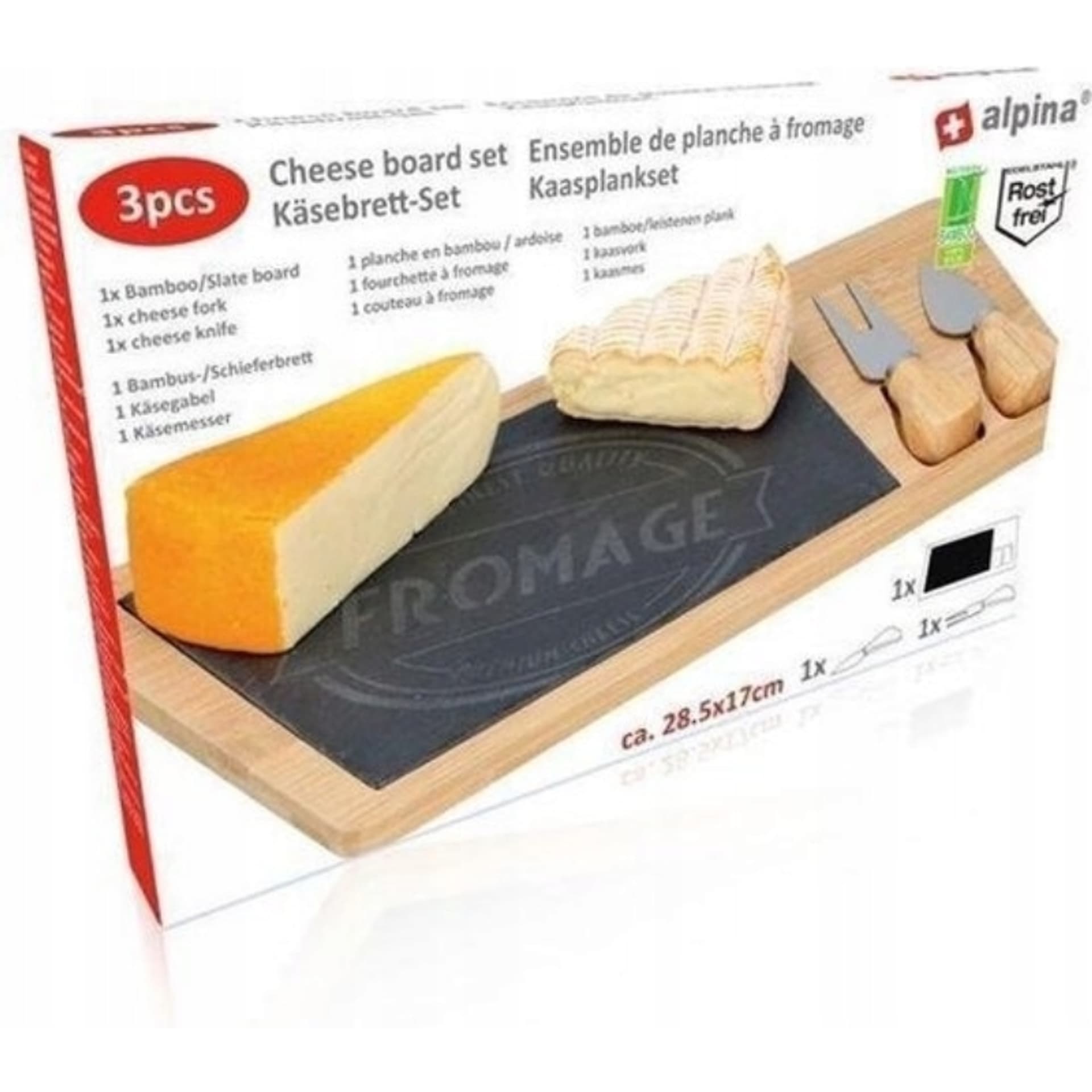 

Alpina - Deska do serwowania serów + nóż i widelec 28,5 x 17 cm