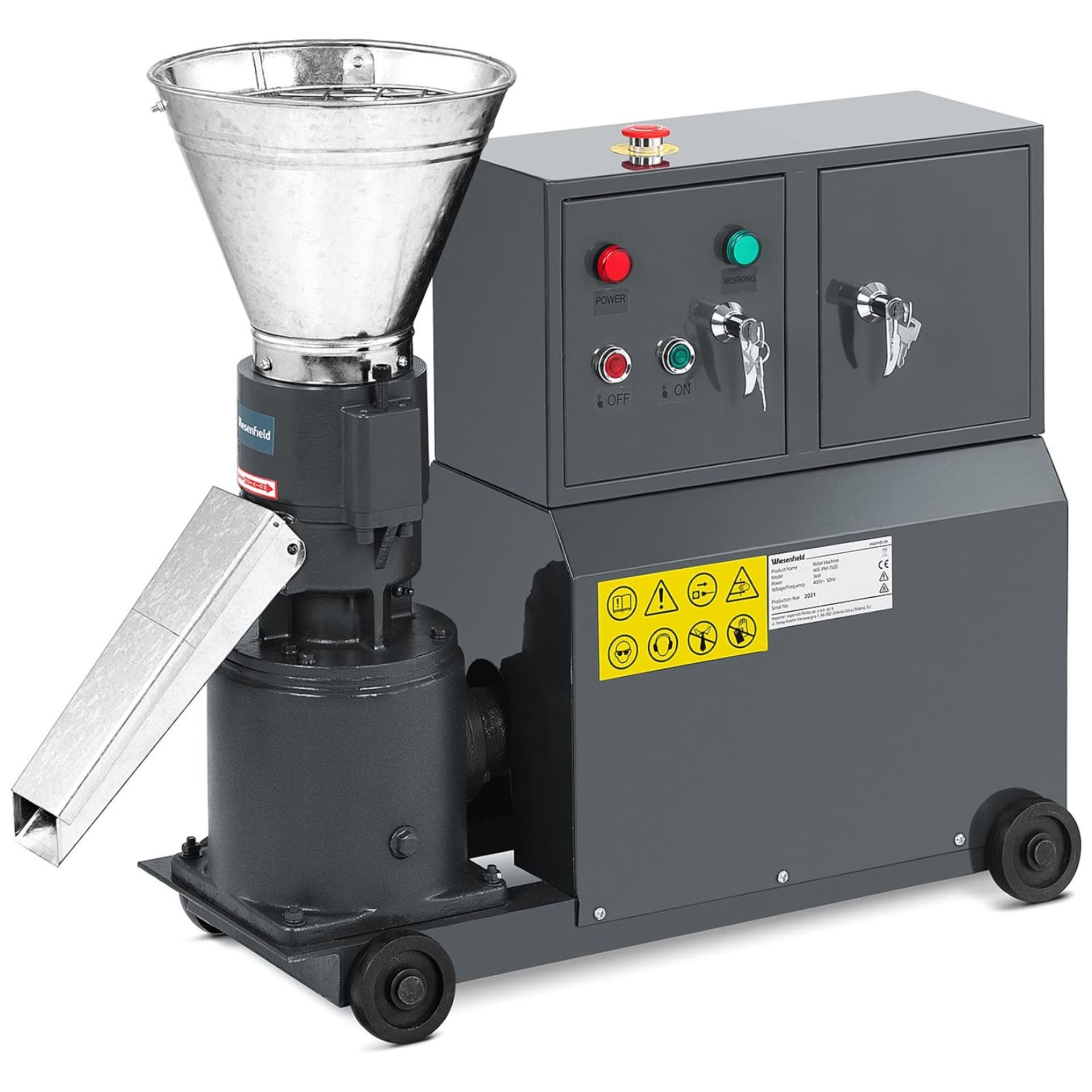 

Peleciarka granulator maszyna do pelletu trocin paszy mobilna 3 kW 400 V 100 kg/h śr. 120 mm