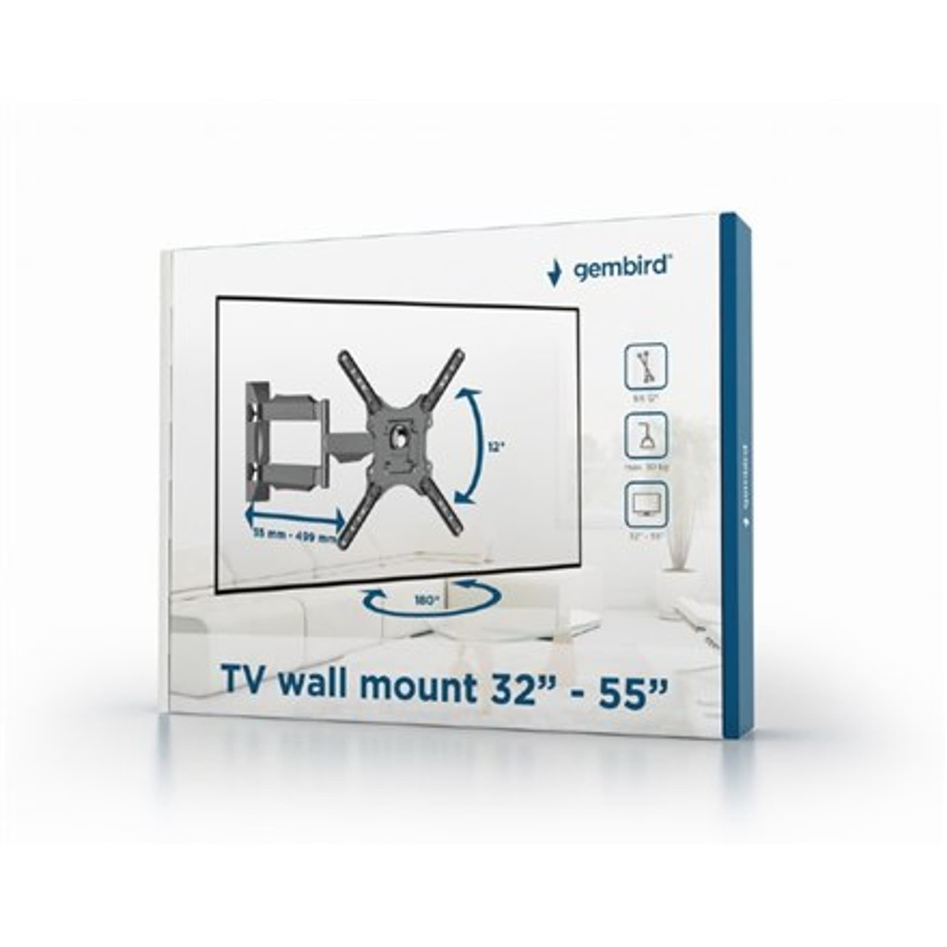 

Gembird WM-55RT-05 Premium TV wall mount (rotate & tilt), 32"-55", 30 kg, Tilt, Black, Rotate & tilt)/32"-55"/30 kg/tilt/blac