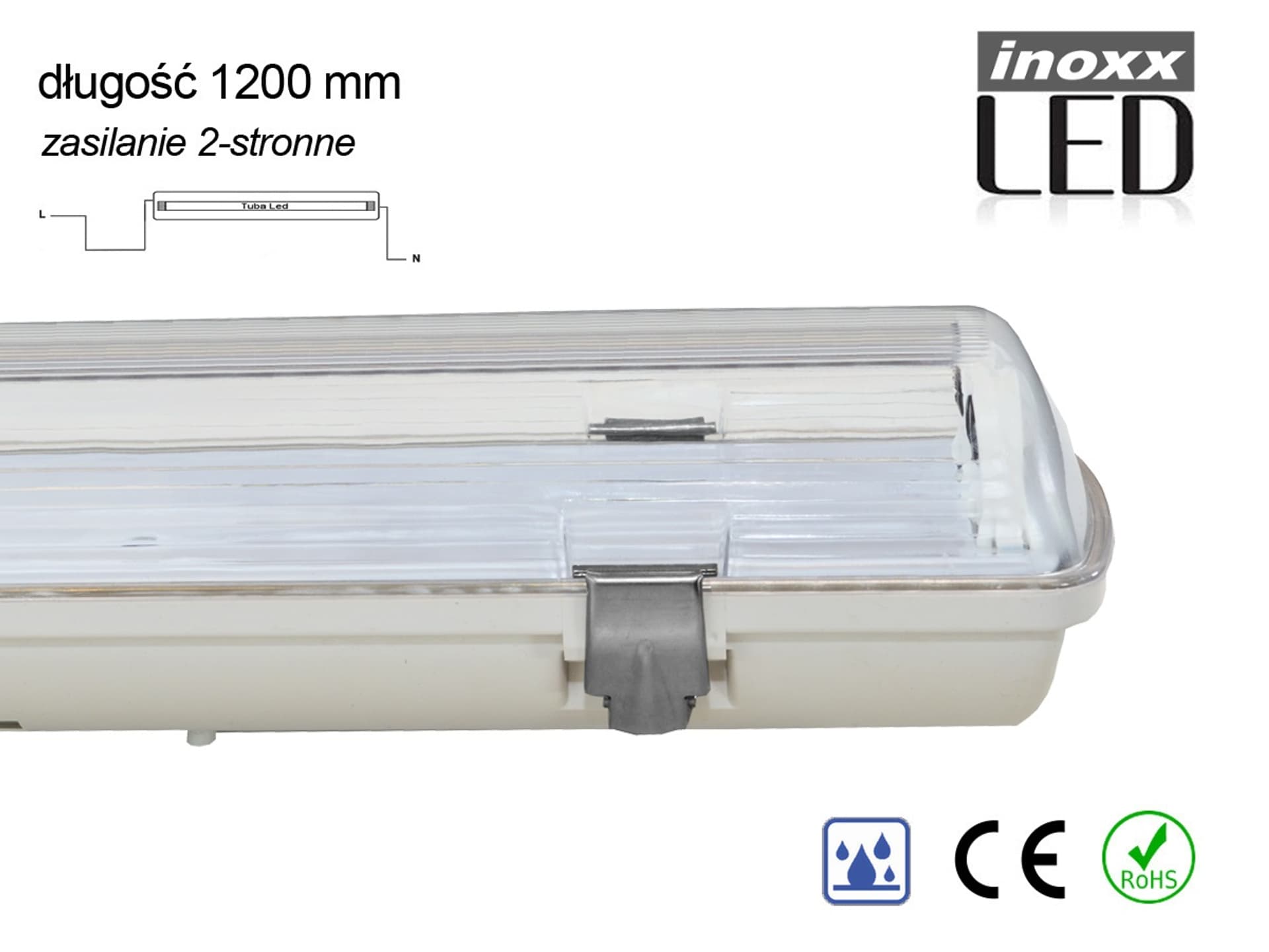 

OPRAWA HERMETYCZNA PRZEMYSŁOWA IP65 LED 1x120cm T8 G13 DWUSTRONNIE ZASILANA