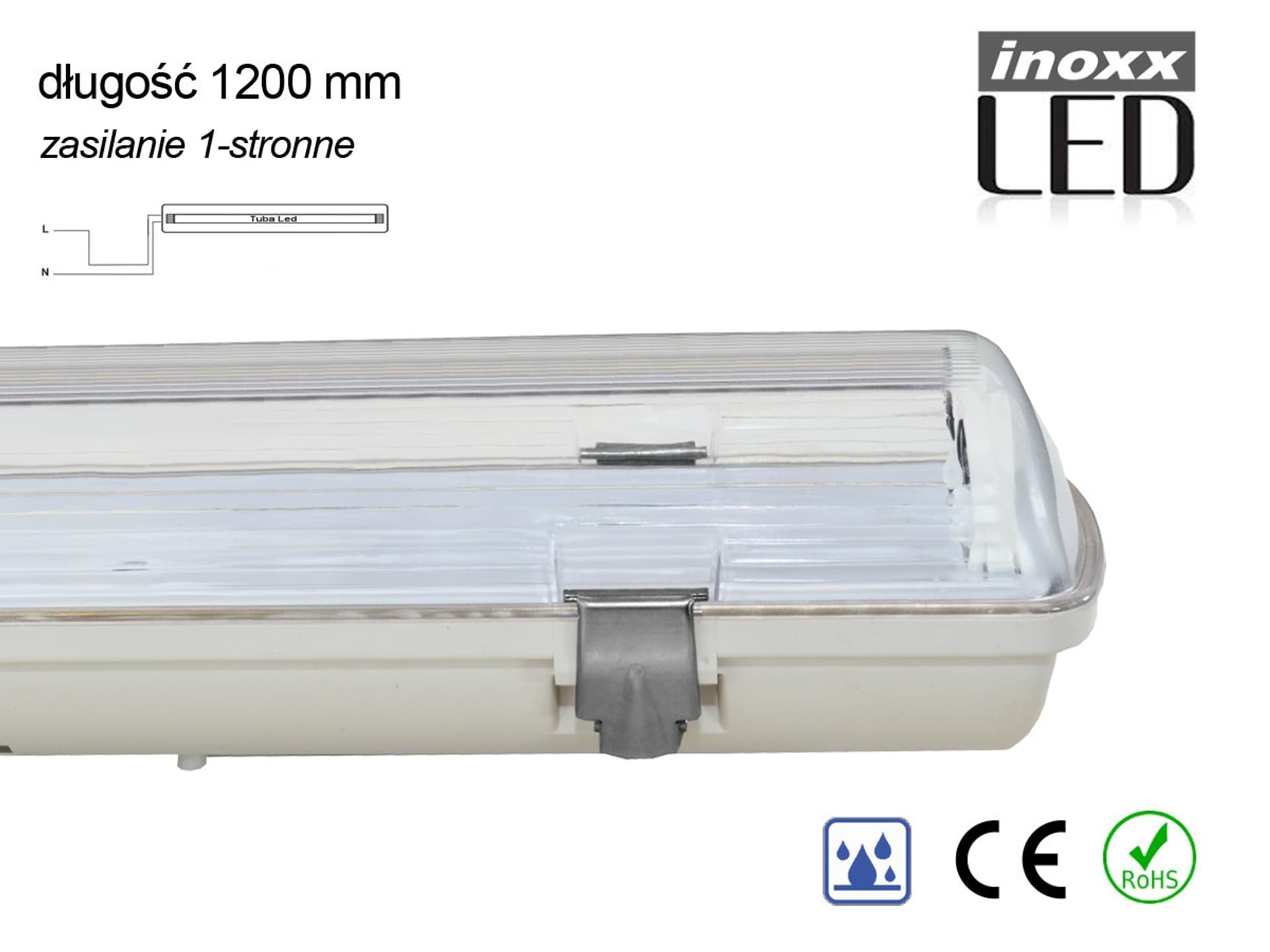 

Oprawa hermetyczna przemysłowa ip65 led 1x120cm t8 g13 jednostronnie zasilana