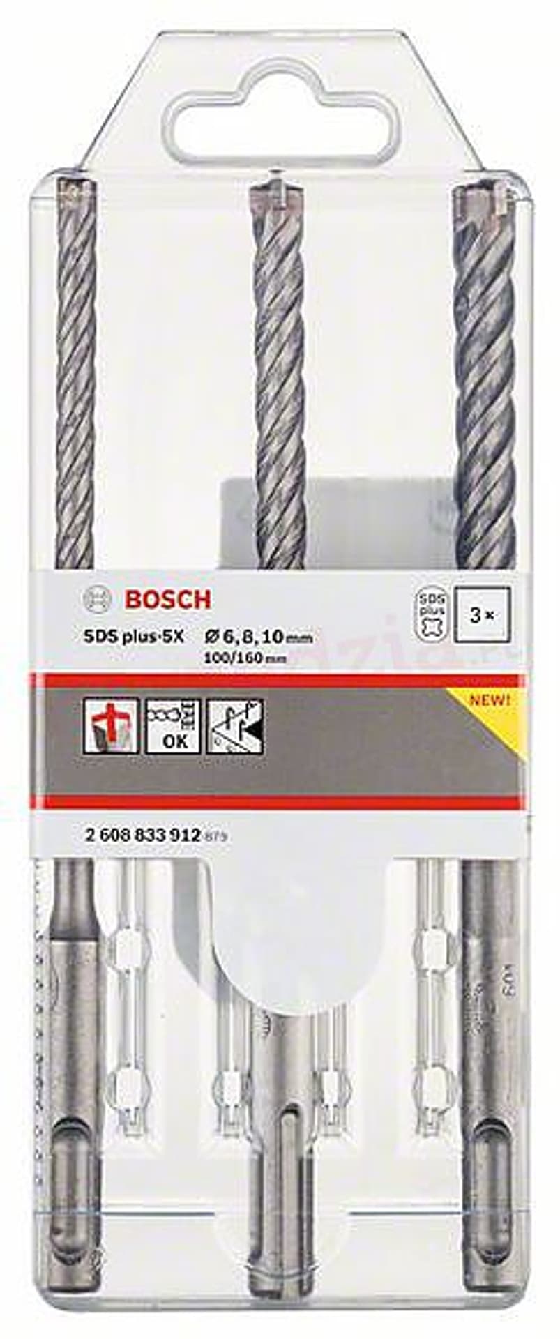 

ZESTAW 3-CZĘŚCIOWY WIERTEŁ DO MŁOTÓW SDS-PLUS-5X 6/8/10*160