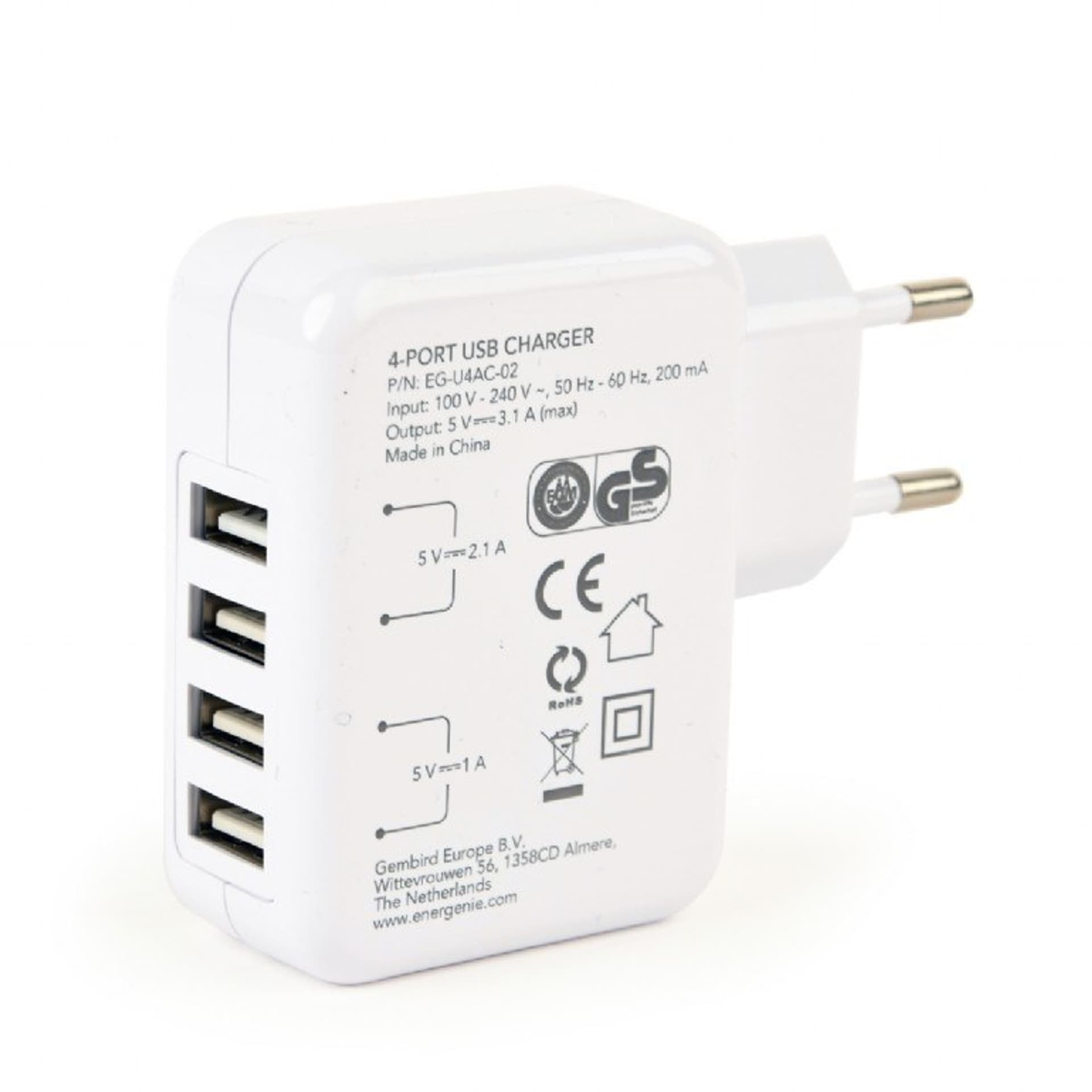 

EnerGenie Universal USB charger EG-U4AC-02 White