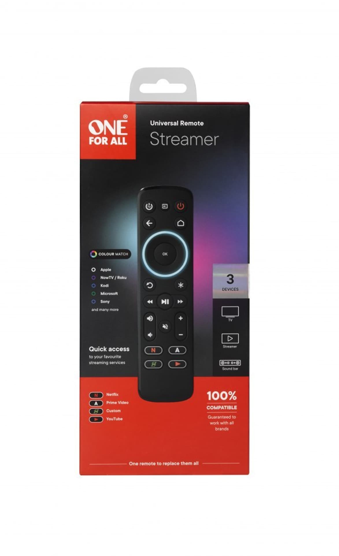 

ONE For ALL URC7935 Streaming Remote For Use With TV/LCD/LED/Plasma Audio/Amplifier/Soundbar/Hi-Fi Streaming Box (Apple TV, Rok