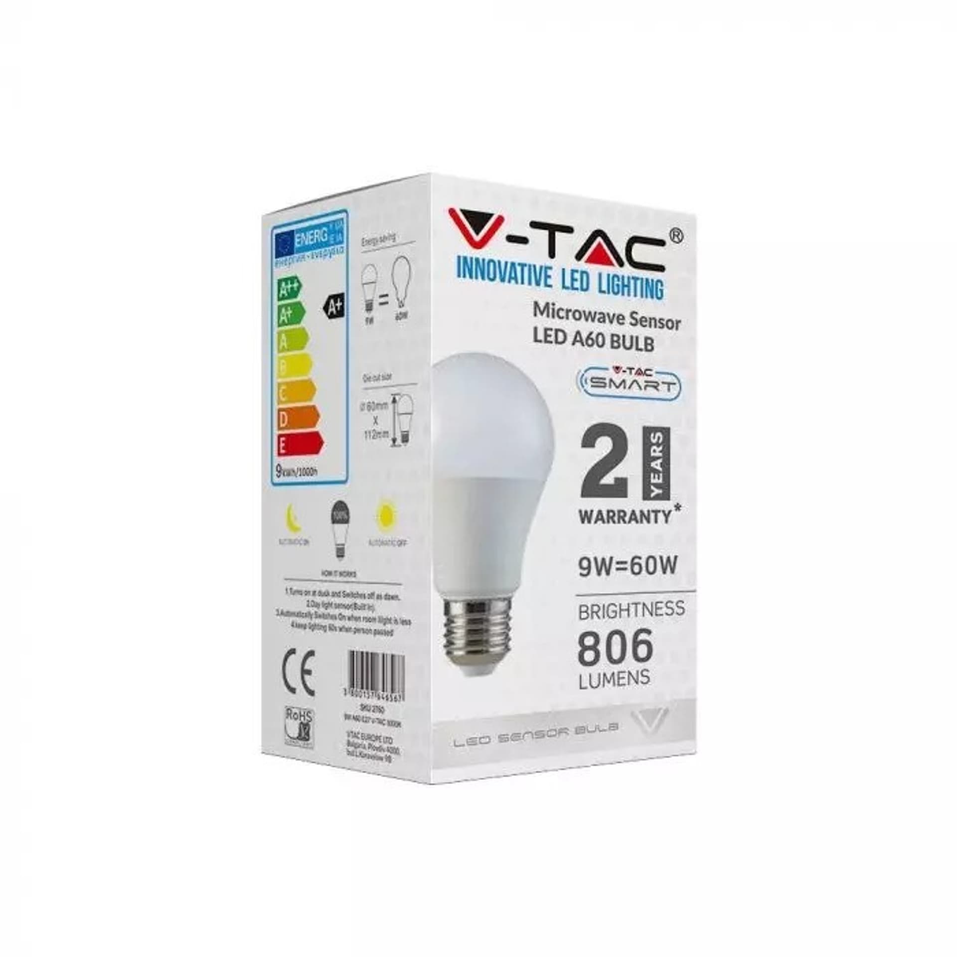 

Żarówka LED Smart E27 9W A60 4000K 806lm