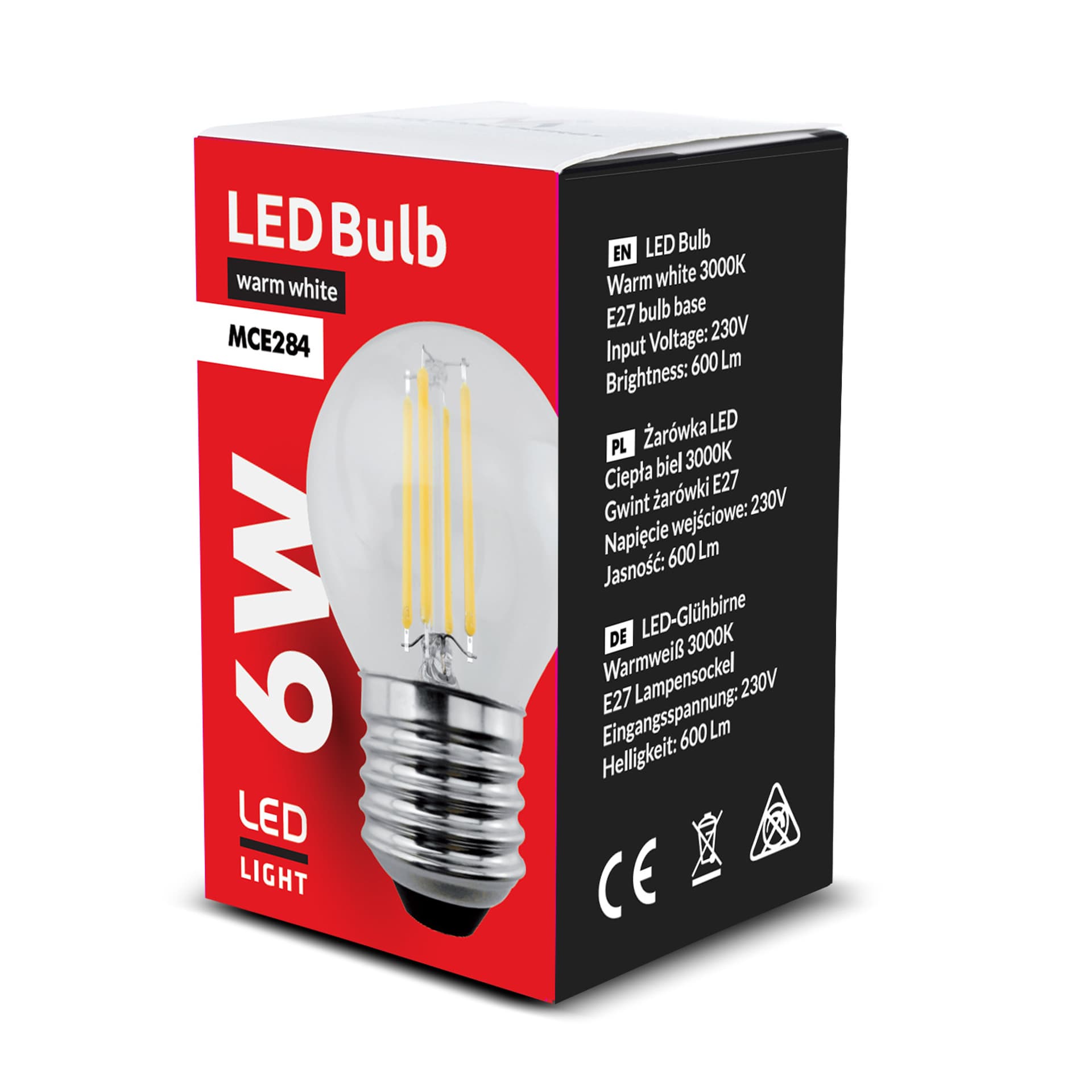 

Żarówka LED Maclean, filamentowa LED E27, 6W, 230V, WW ciepła biała 3000K, 600lm, retro edison ozdobna G45, MCE284