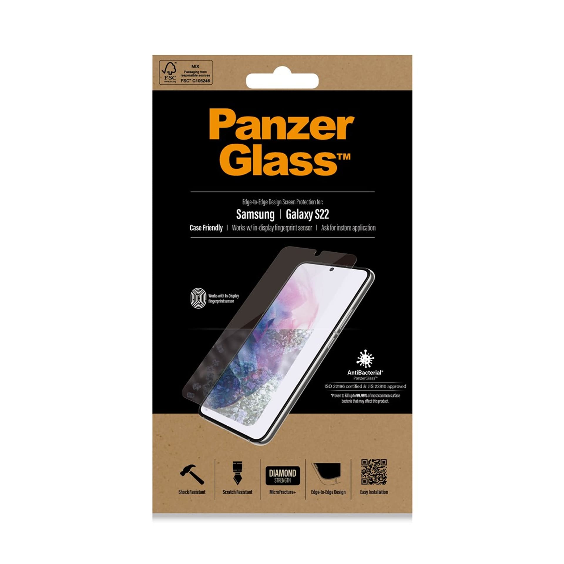 

PANZERGLASS SZKŁO HARTOWANE SAMSUNG GALAXY S22 5G ANTYBAKTERYJNE DO ETUI 7293