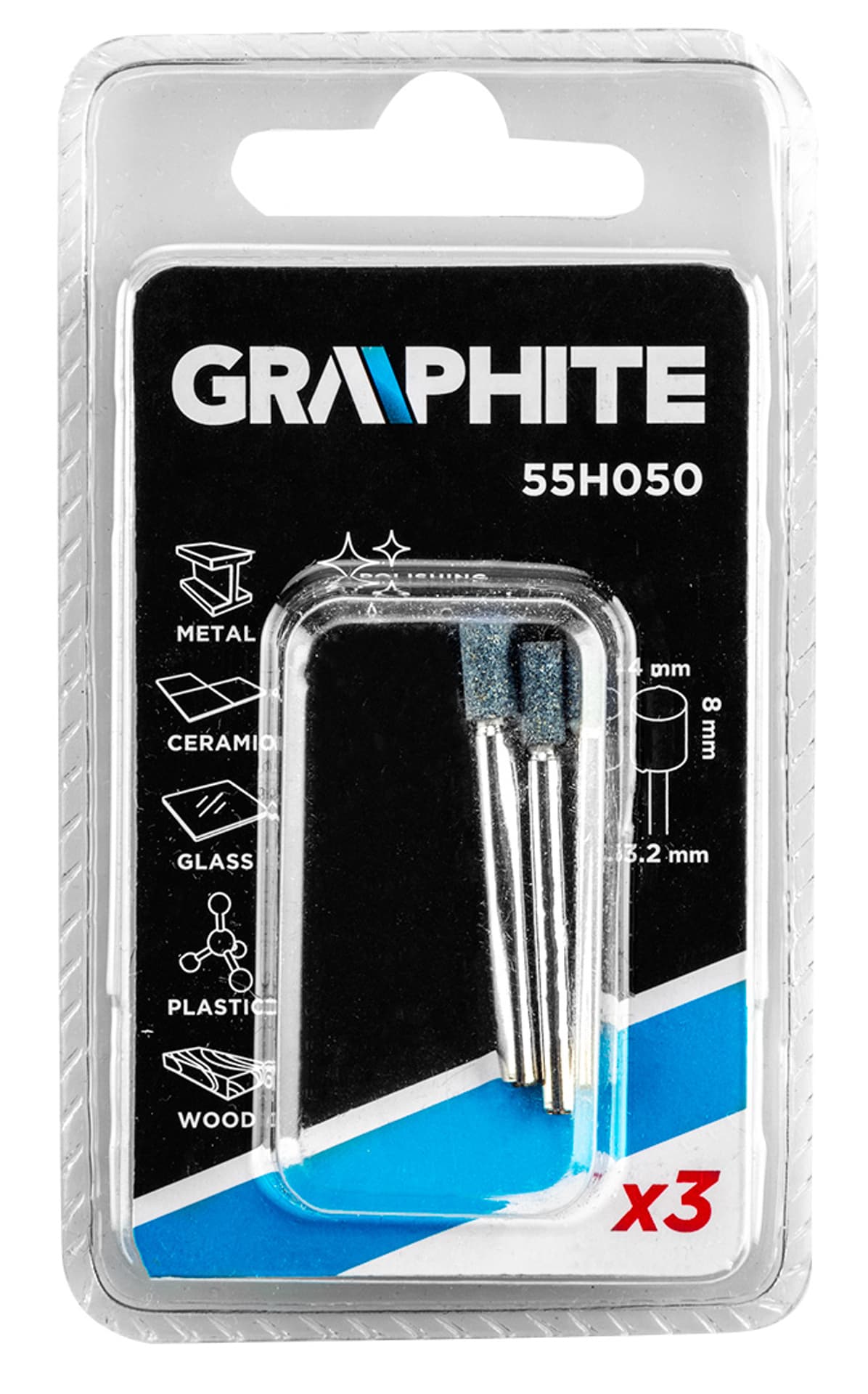 

Kamień szlifierski walec 4 x 8 mm, trzpień 3.2 mm, 3 szt.