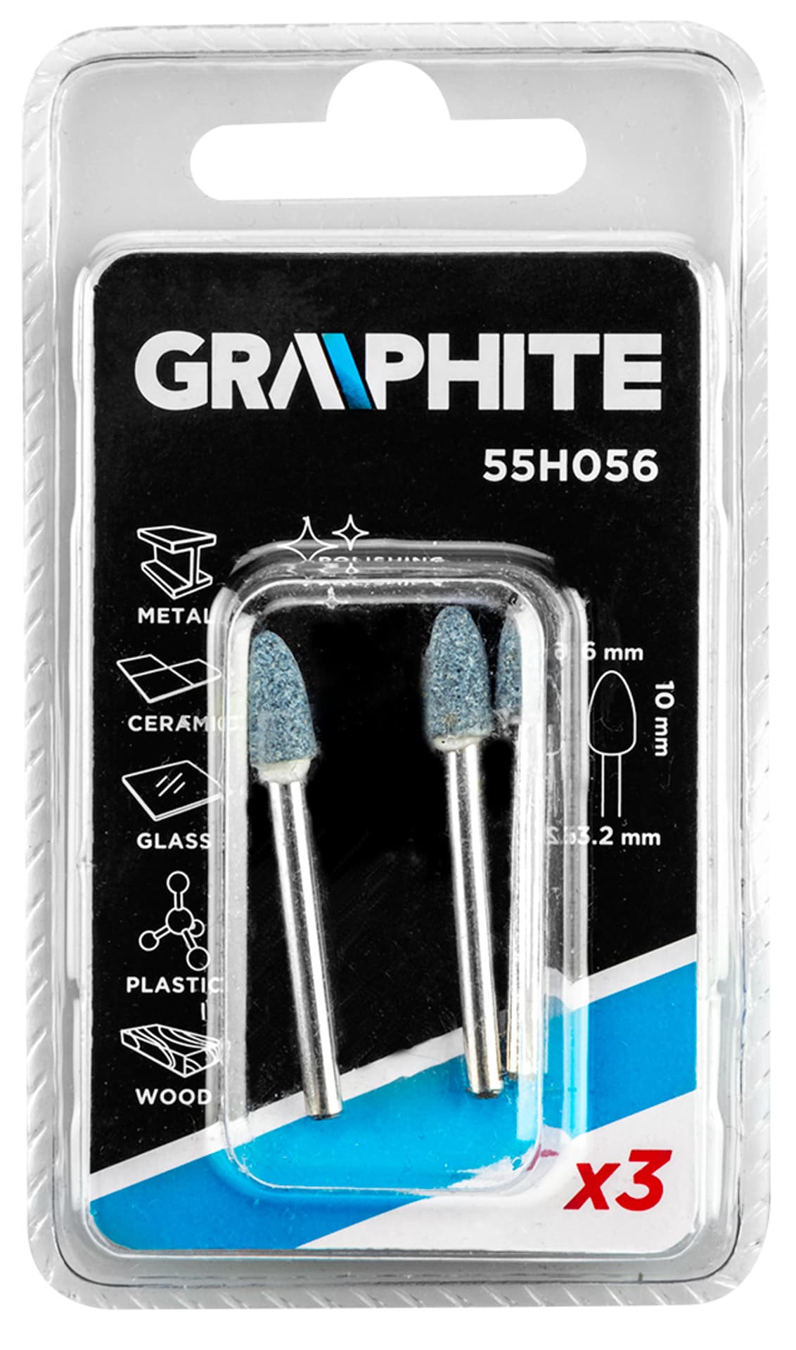 

Kamień szlifierski pocisk 6 x 10 mm, trzpień 3.2 mm, 3 szt.